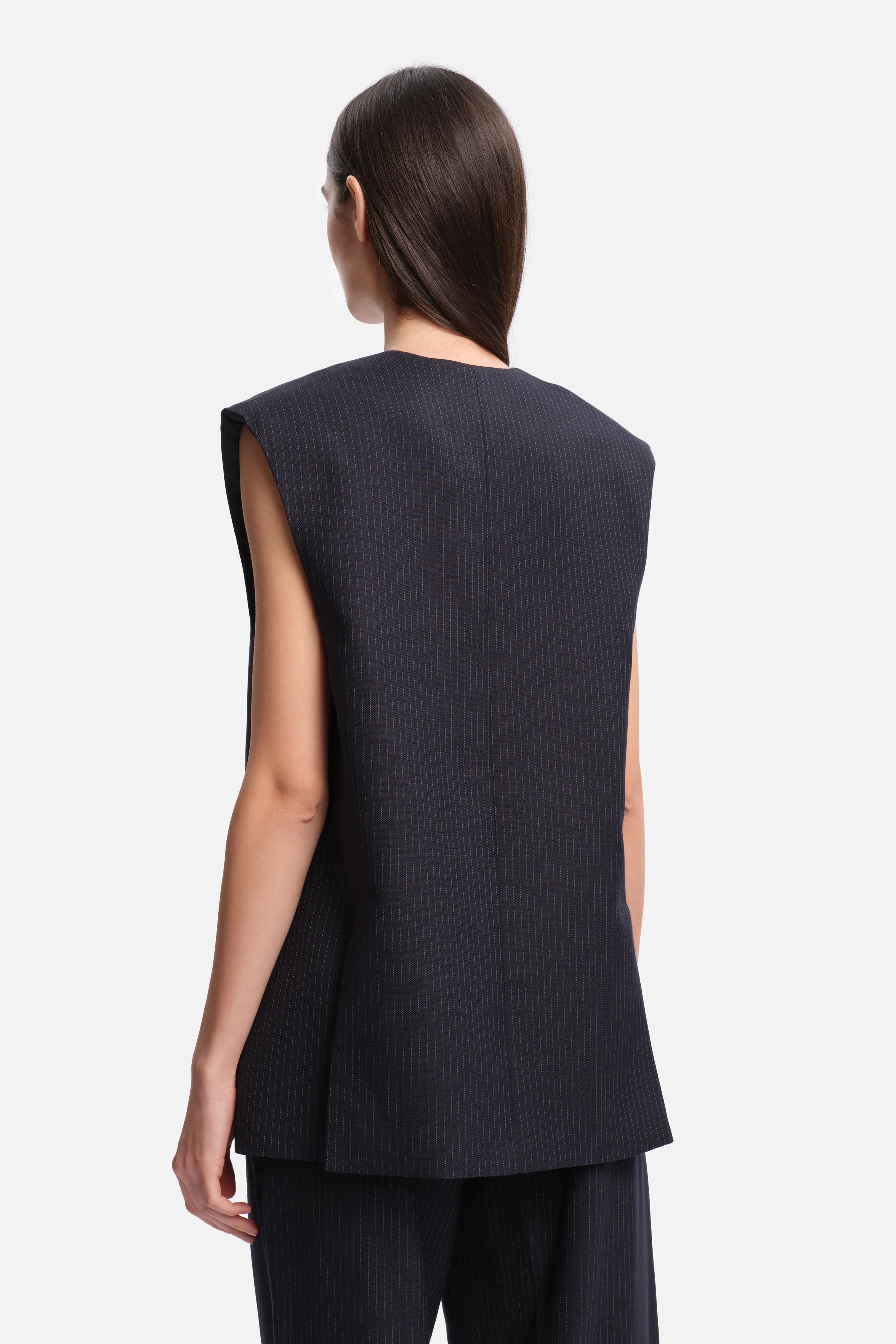 pinstripe, vest, blazer, sleeveless, pockets