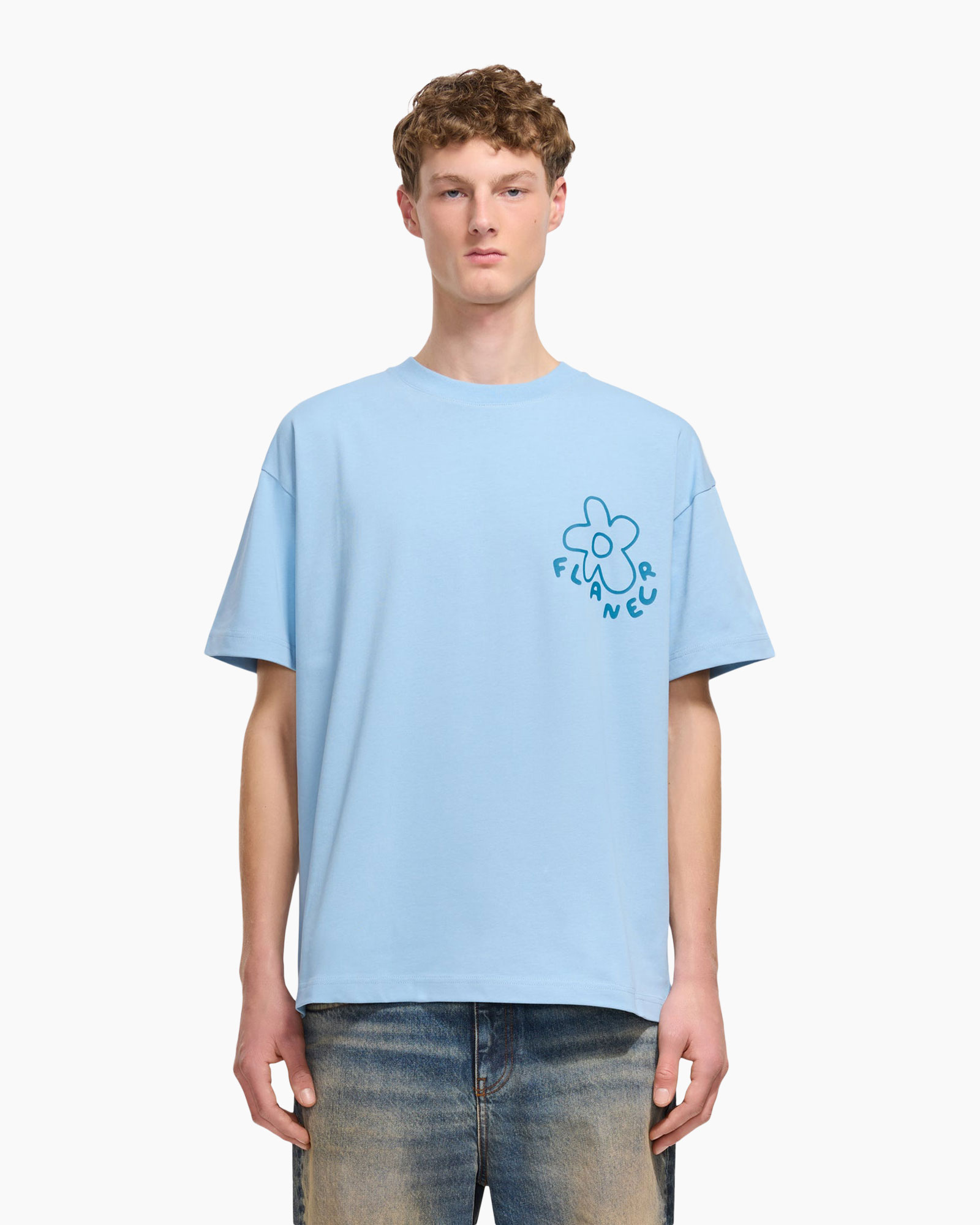 t-shirt, short sleeve, light blue, graphic logo, casualwear