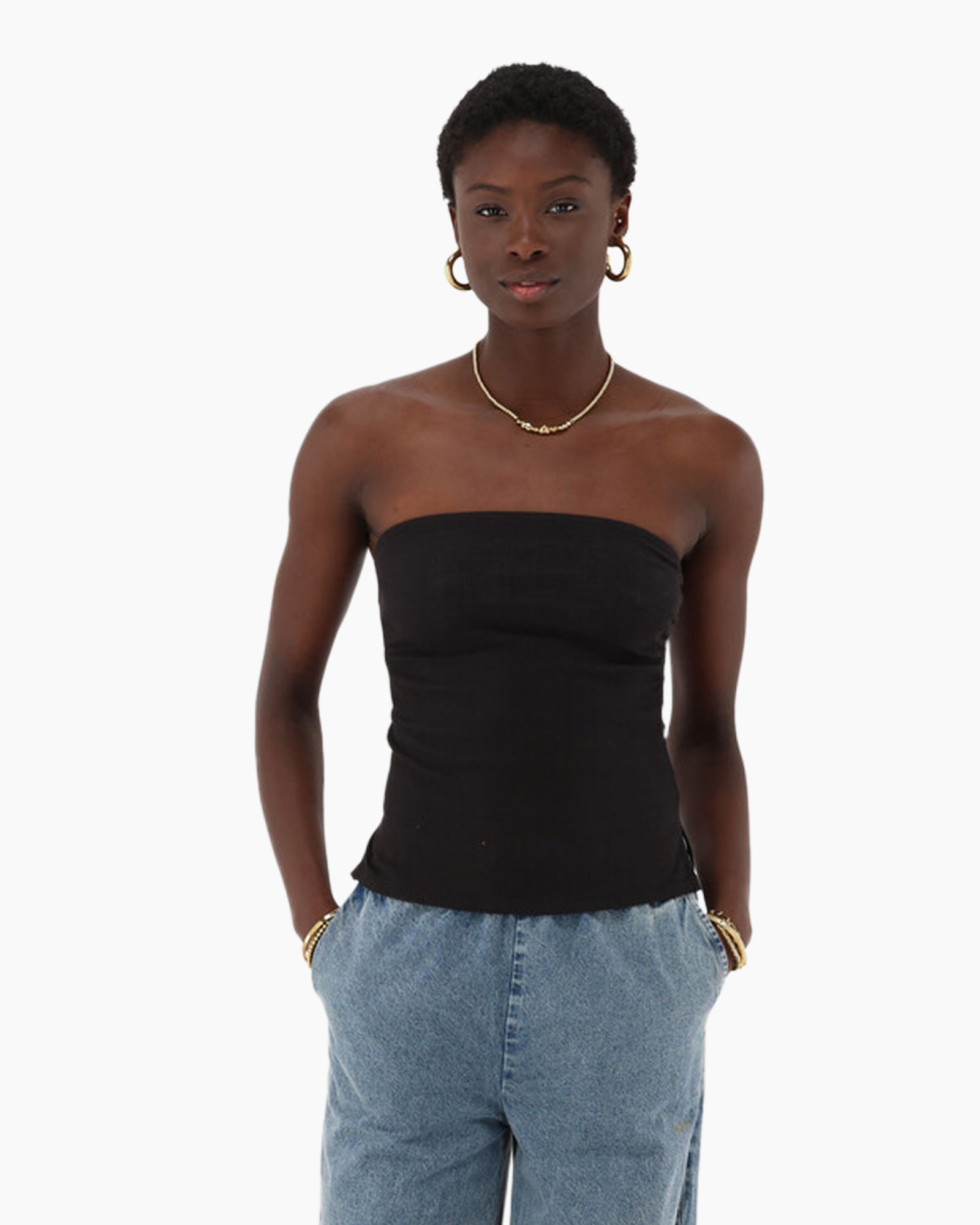 Top Strapless Rib Zwart