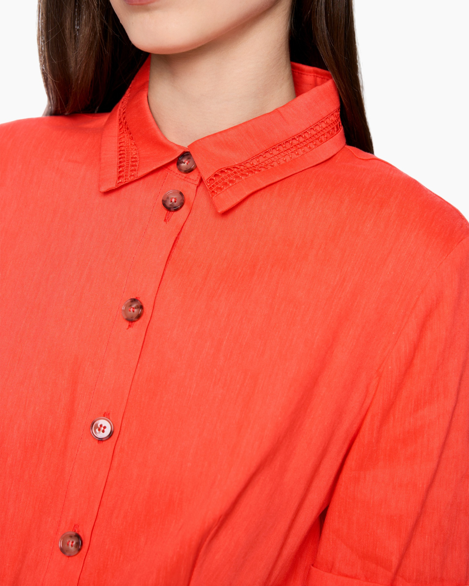 button-down, collared-shirt, orange, linen, long-sleeve
