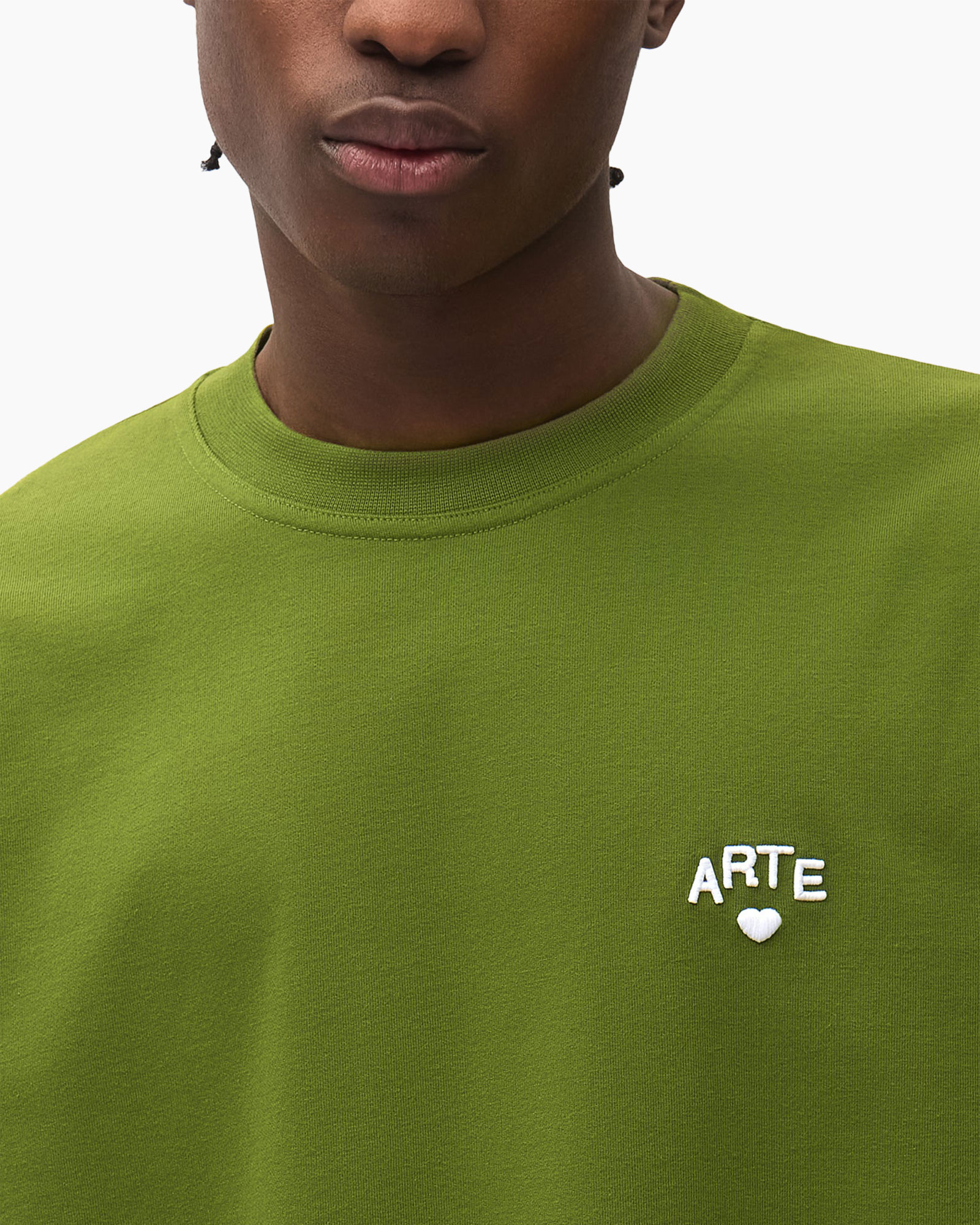 green, crew neck, sweatshirt, embroidery, wordmark