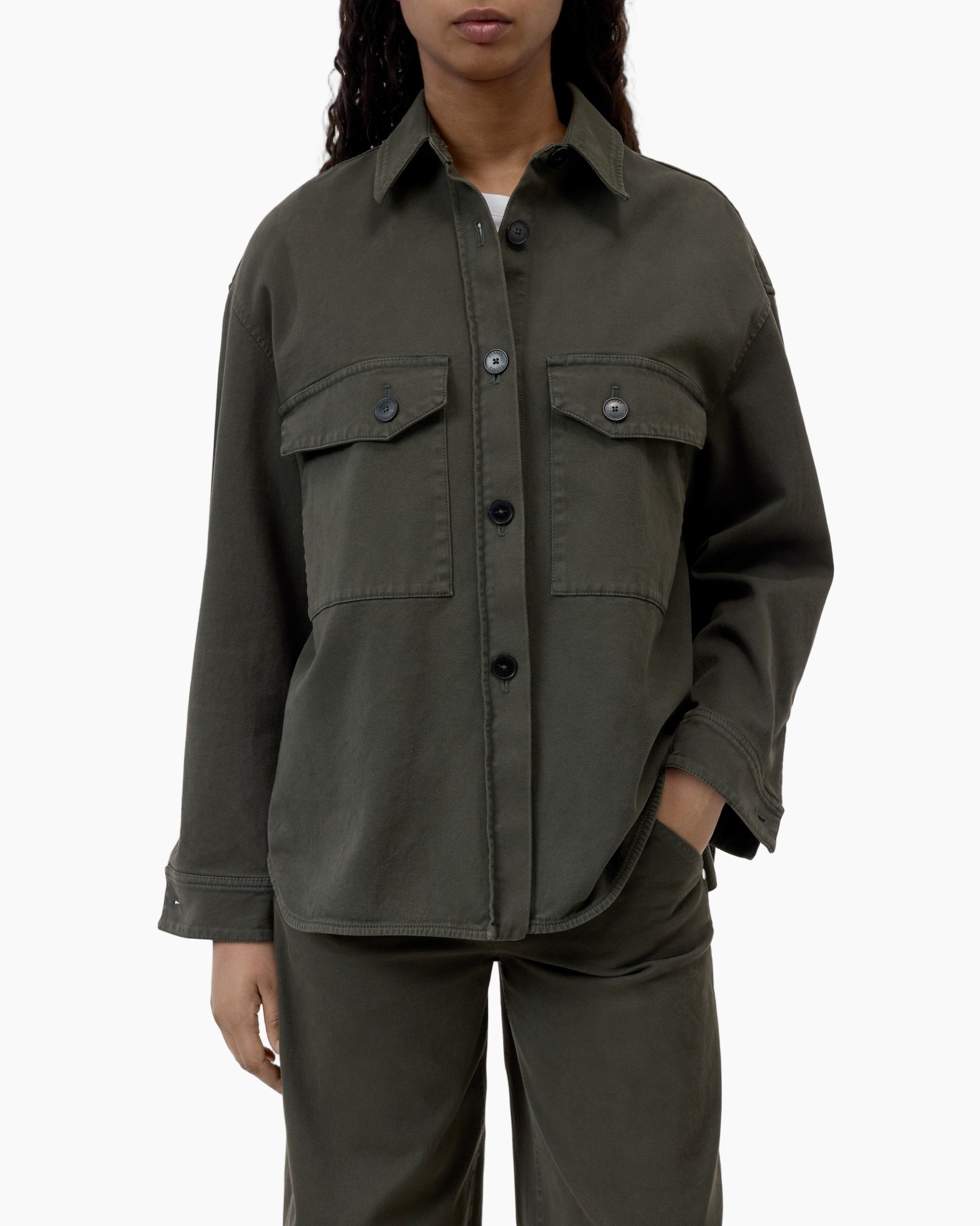 shirt, button-up, olive, pocket-flap, casual-wear