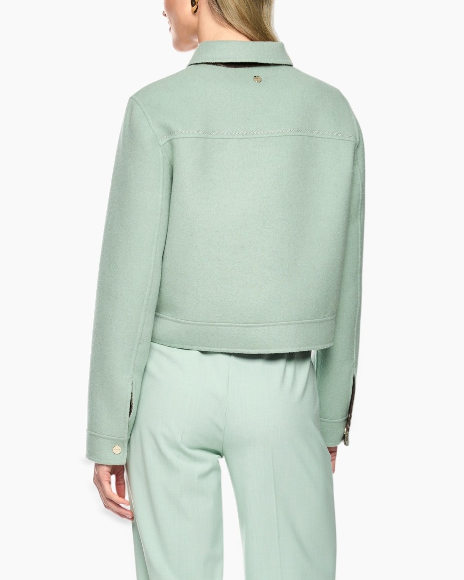 jacket, coat, mint green, collar, back view