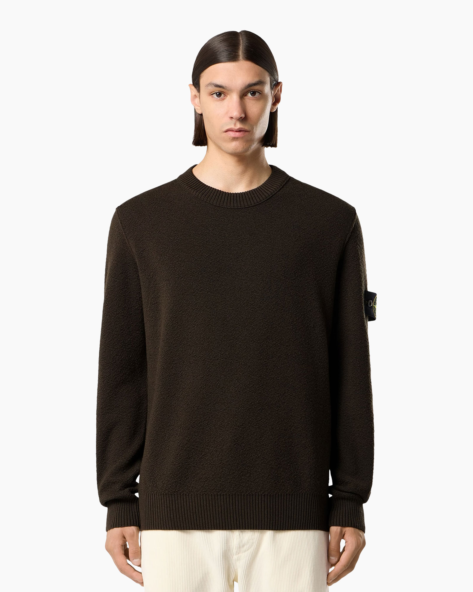 sweater, pullover, dark brown, crew neck, long sleeve