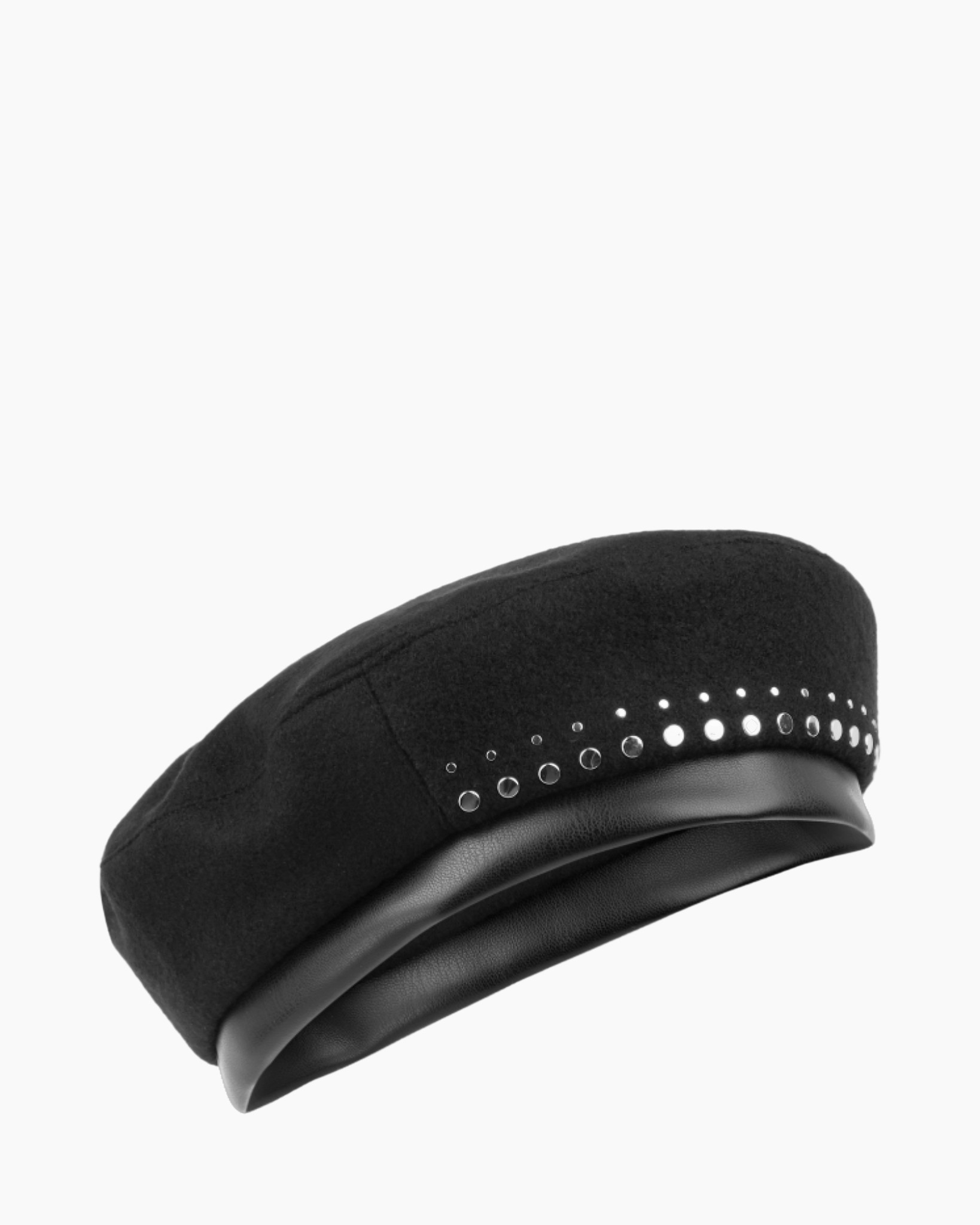 beret, black, studs, silver studs, soft