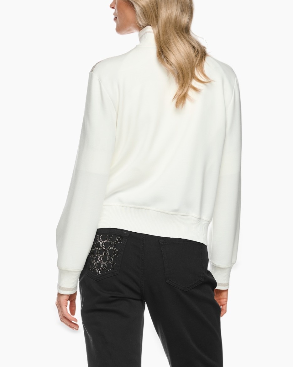 cardigan, lace pattern, cream white, long sleeves, black belt