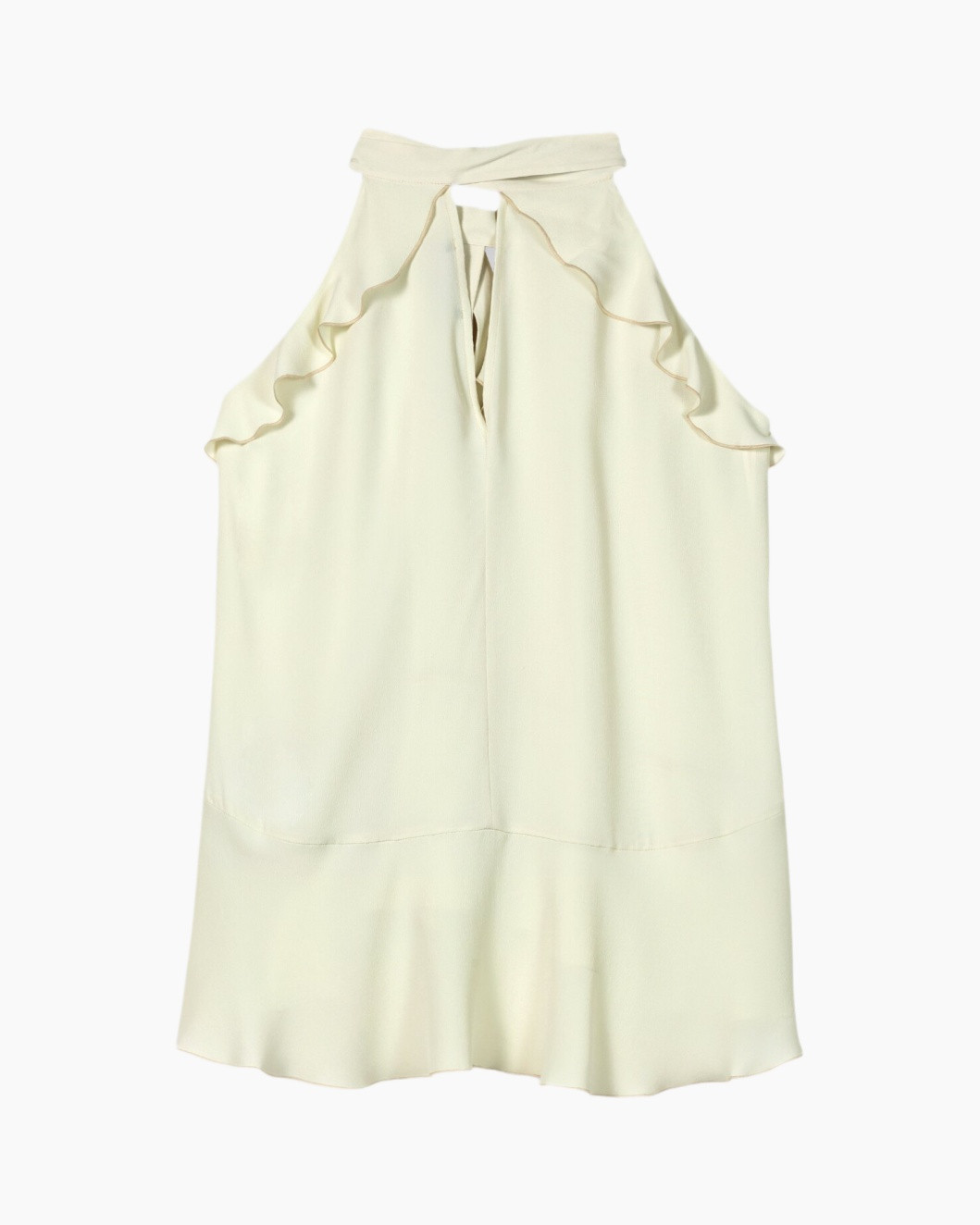 sleeveless, top, collar, ruffles, cream