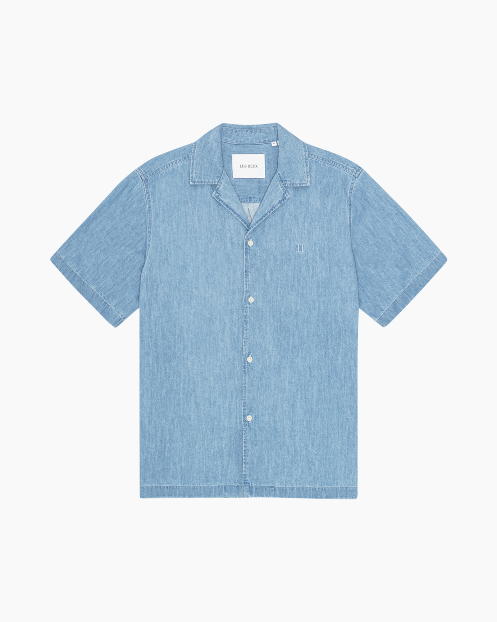 denim, shirt, short sleeve, light blue, button-down