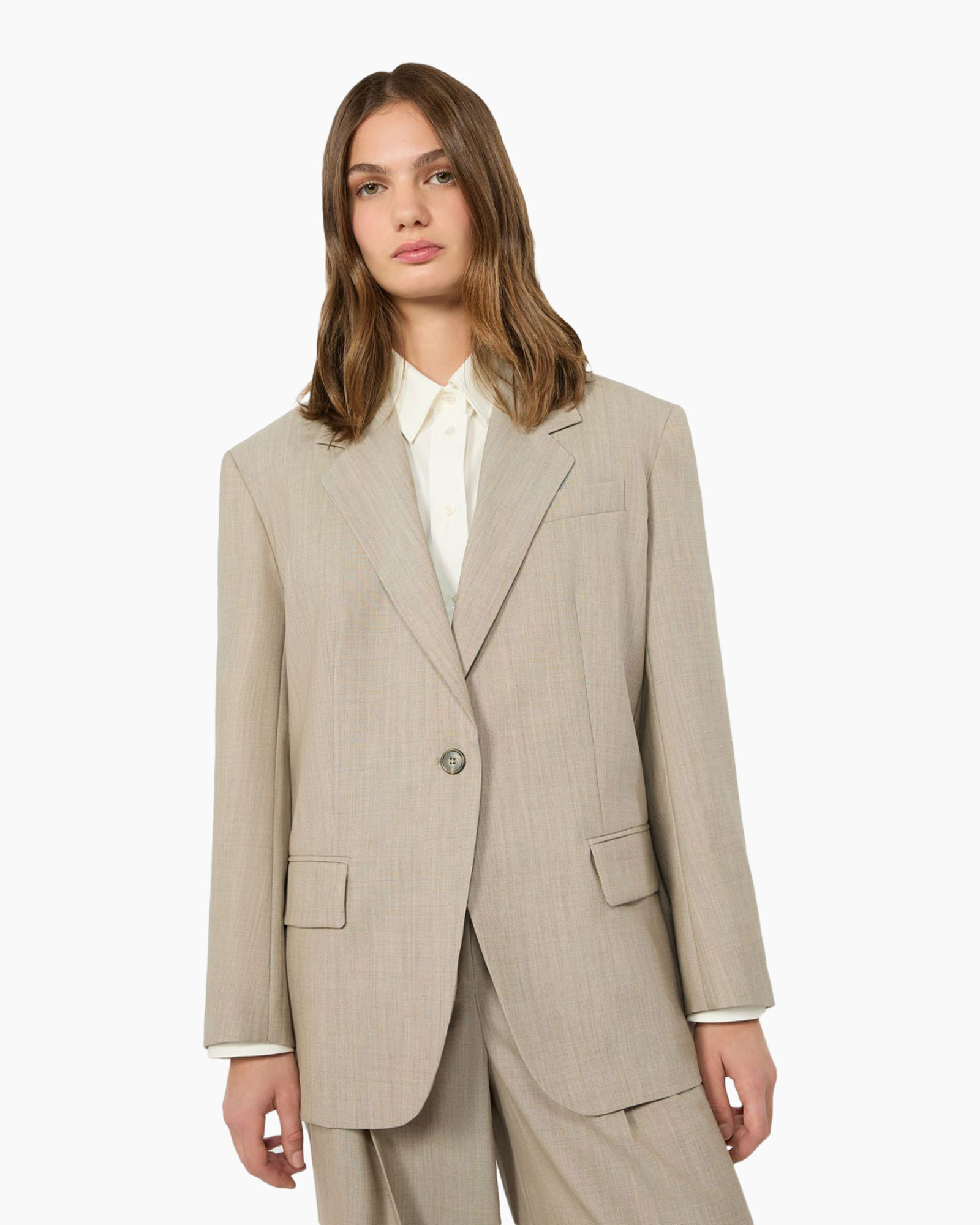 blazer, suit, beige, long sleeve, single-breasted