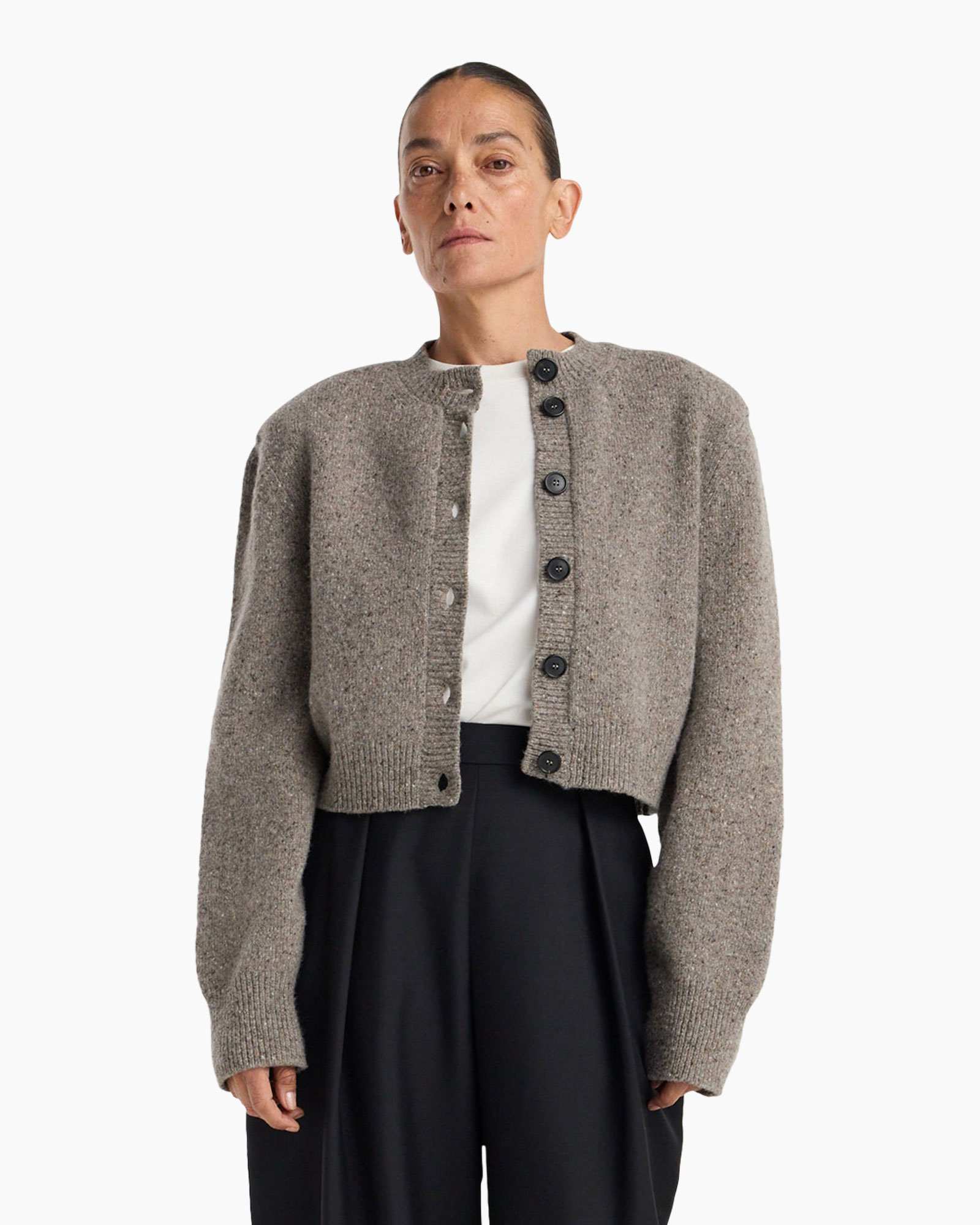 cardigan, knit, button-down, beige, cropped