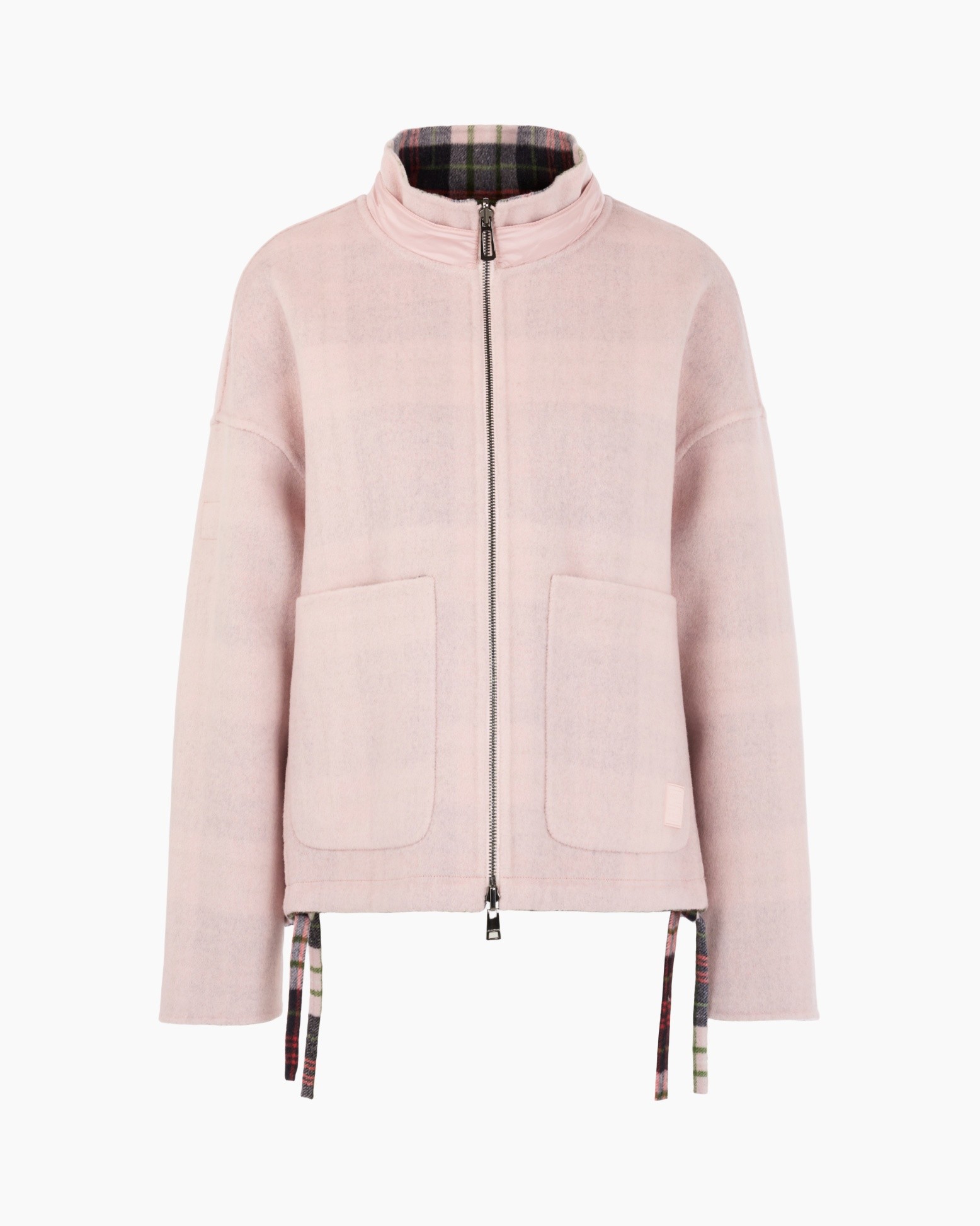 pink, jacket, zipper, pockets, plaid lining