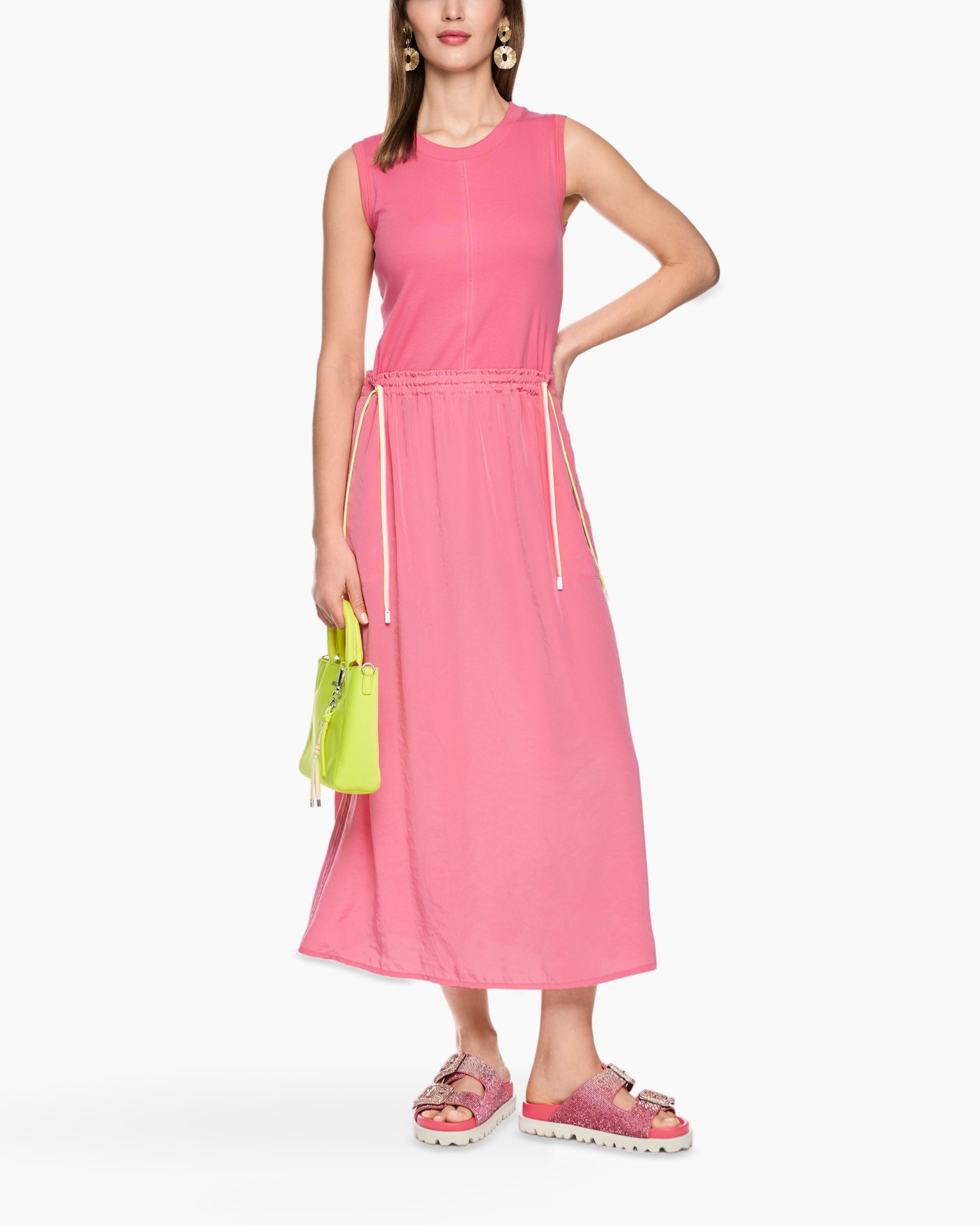 dress, maxi, pink, sleeveless, drawstring