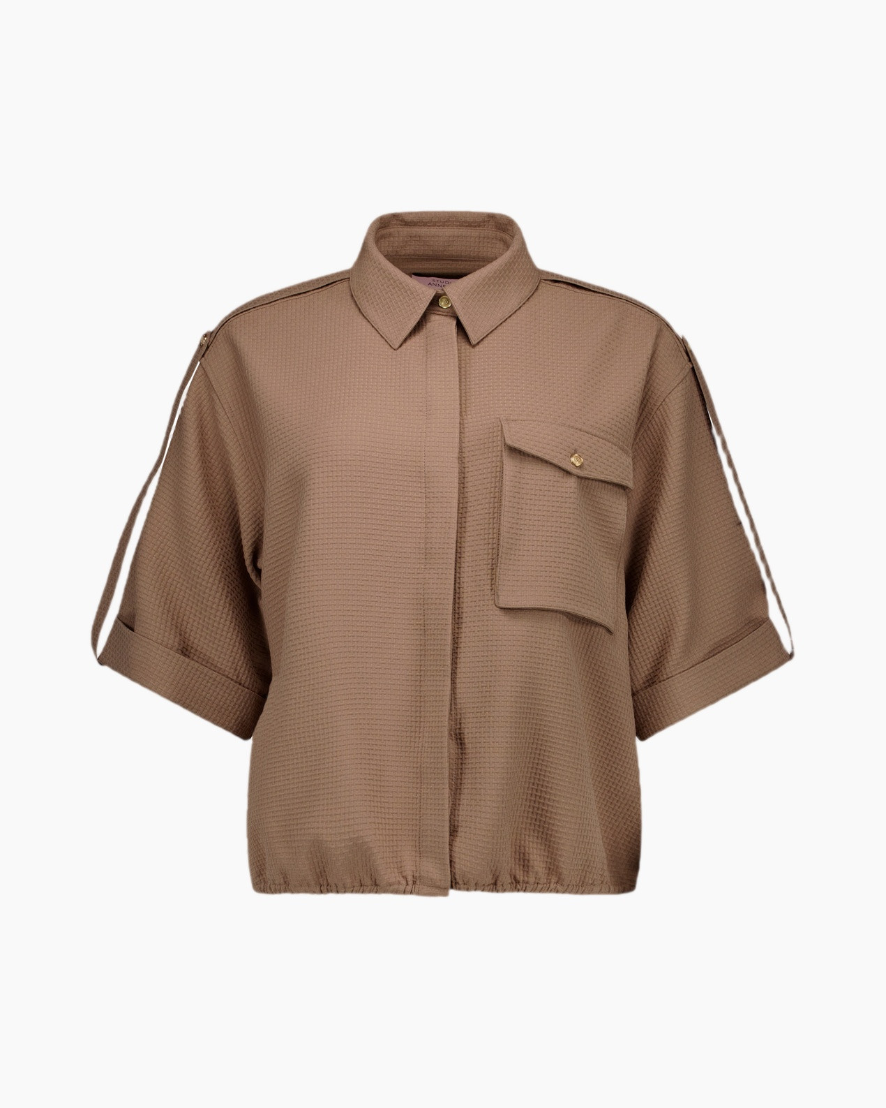 shirt, short sleeve, button-up, pocket, beige