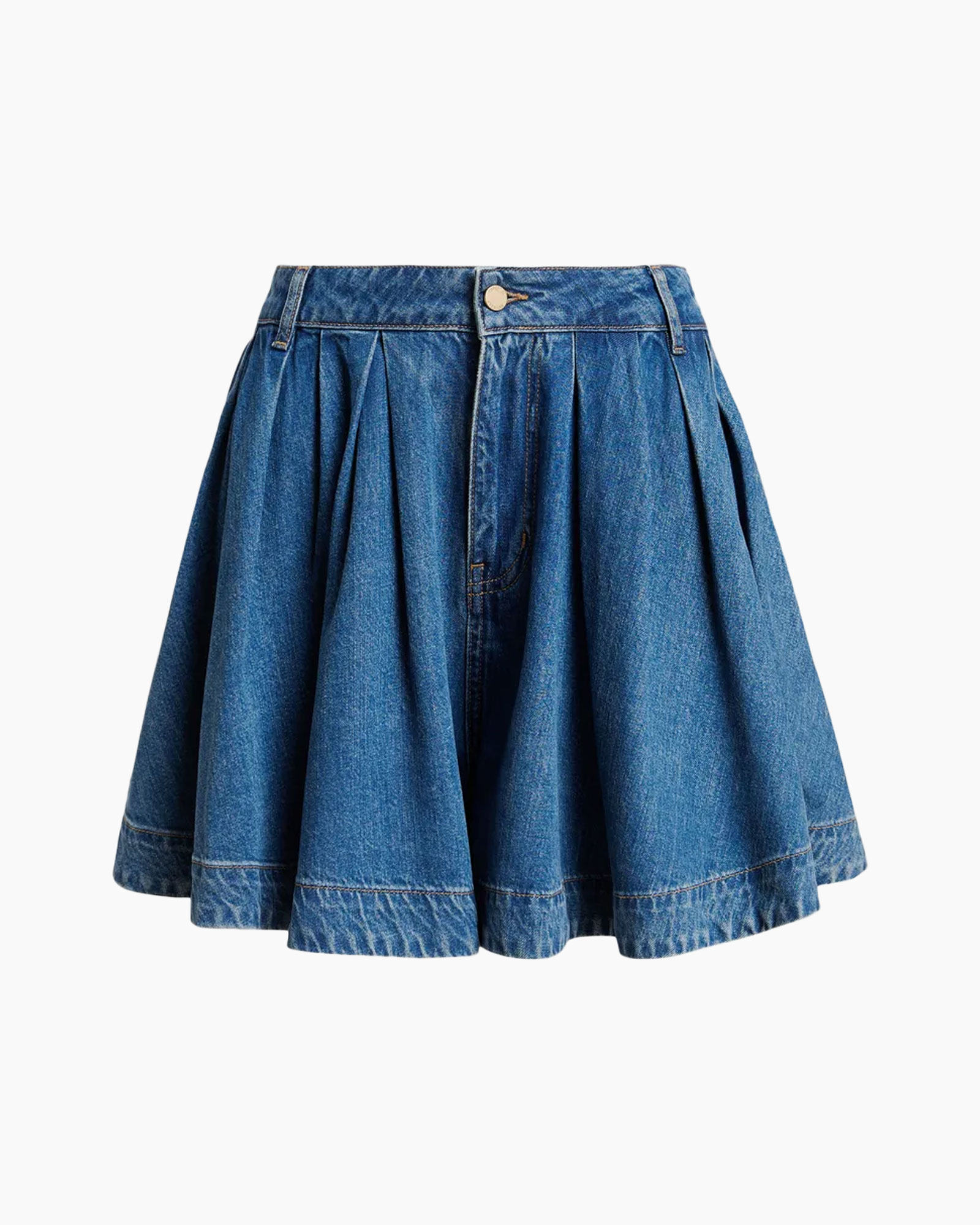 denim, skirt, pleated, high-waisted, blue