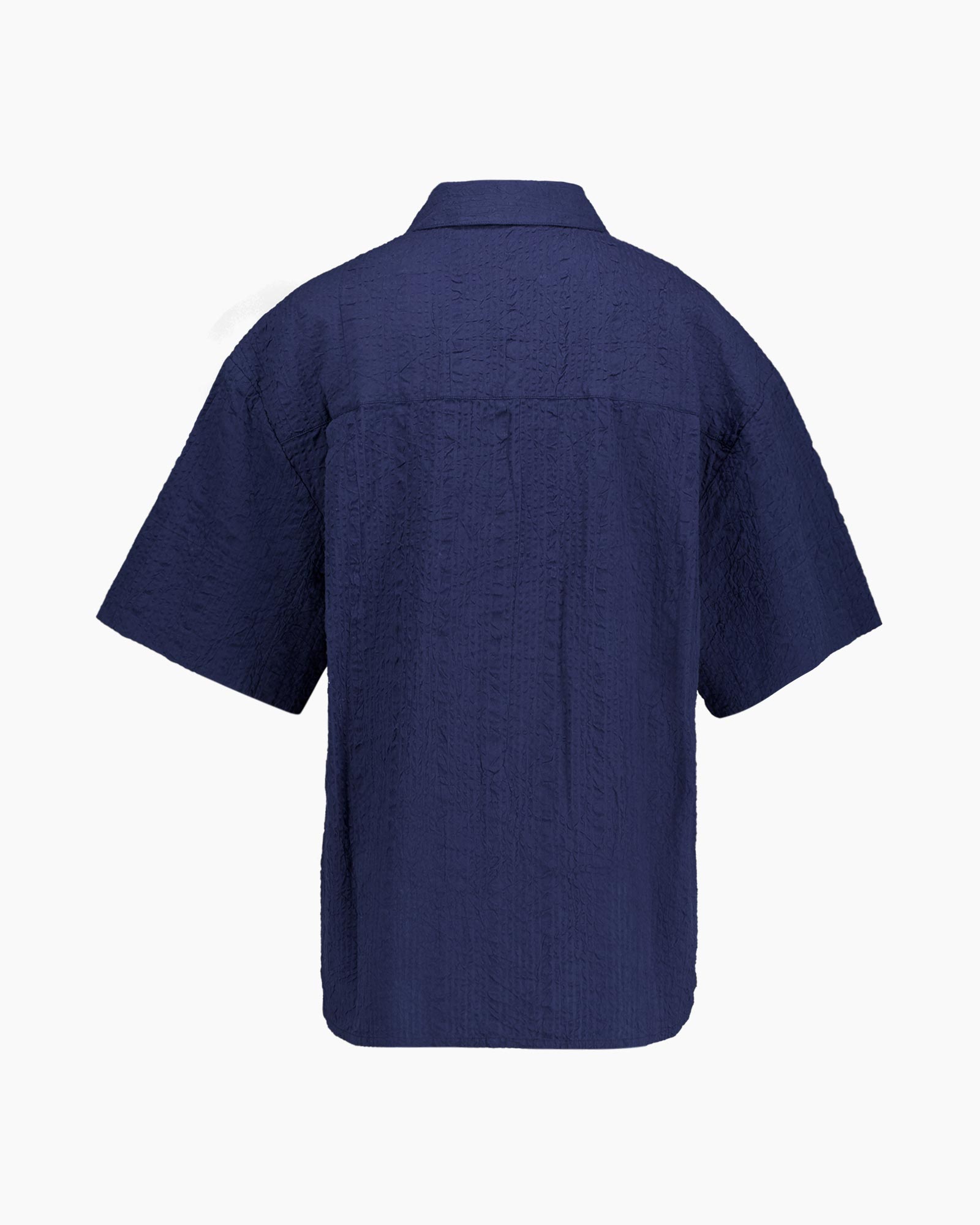 shirt, short sleeves, buttonless, linen-like, dark blue