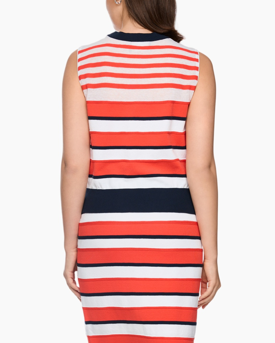 striped top, sleeveless, red white navy, knit crop, bold stripes