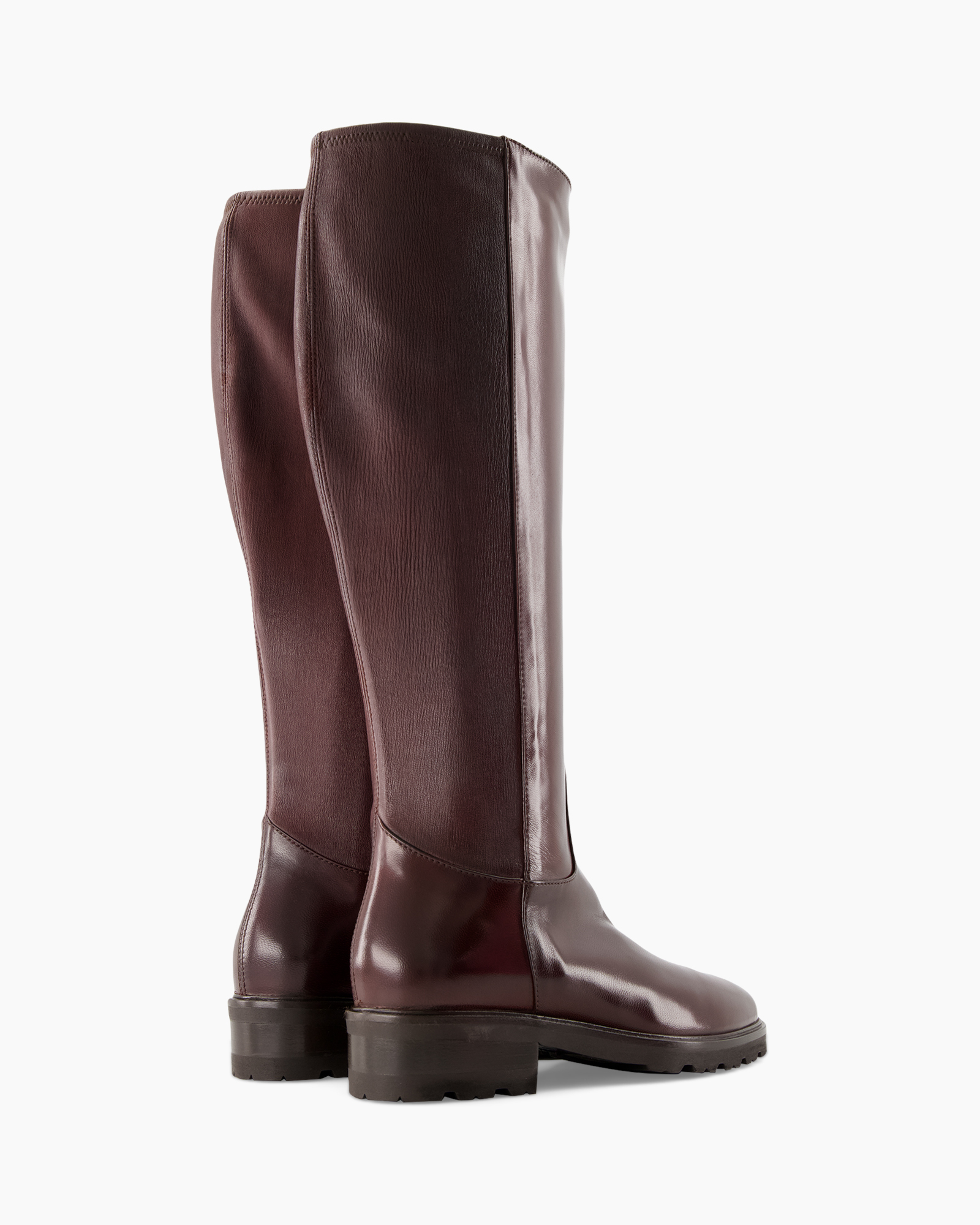 knee-high, boots, leather, burgundy, solid