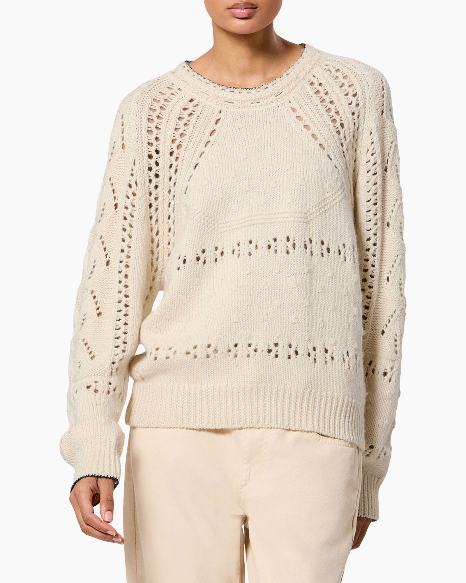 sweater, knit, pullover, cream, openwork