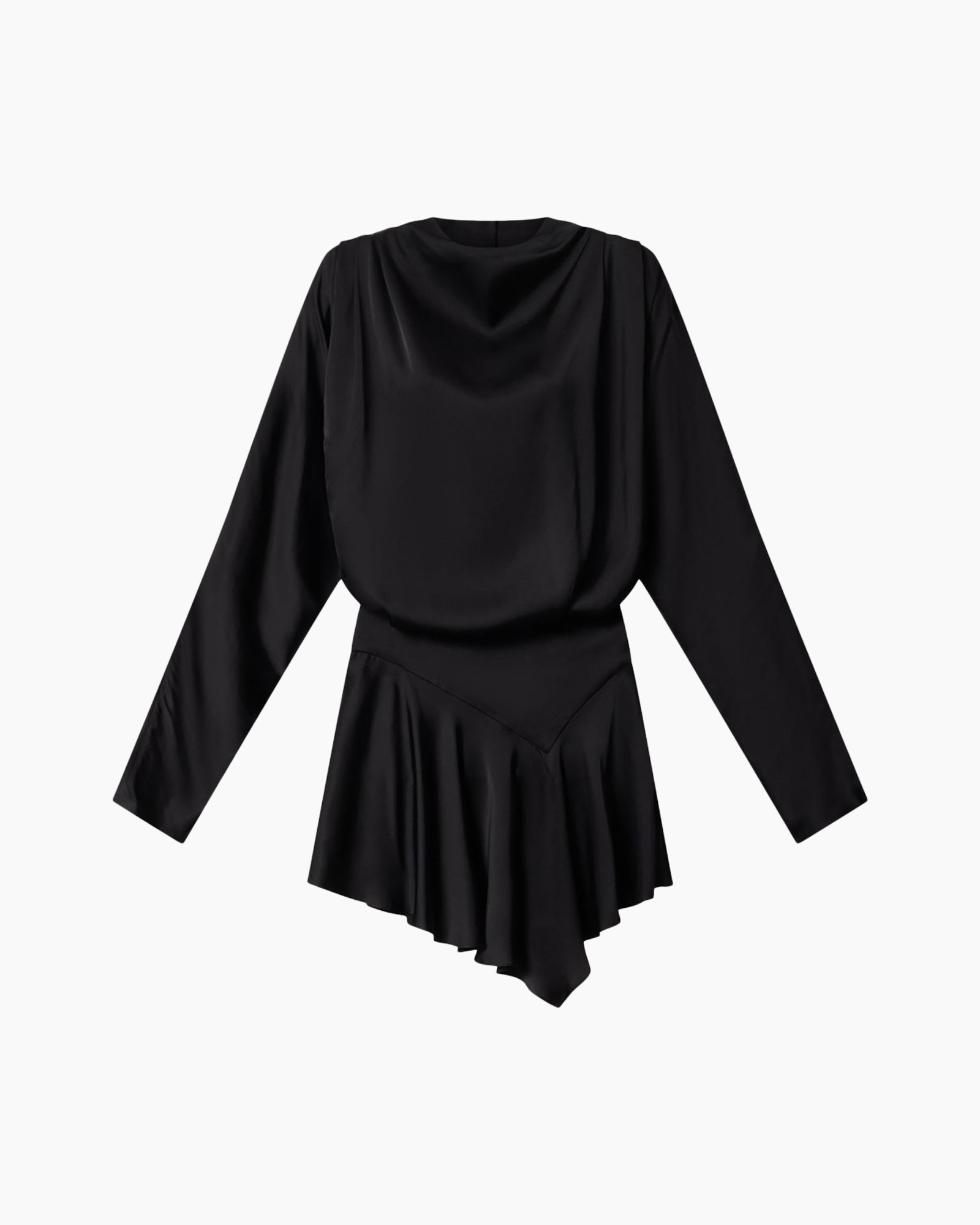 dress, black, bodice, longsleeve, asymmetrical-hem