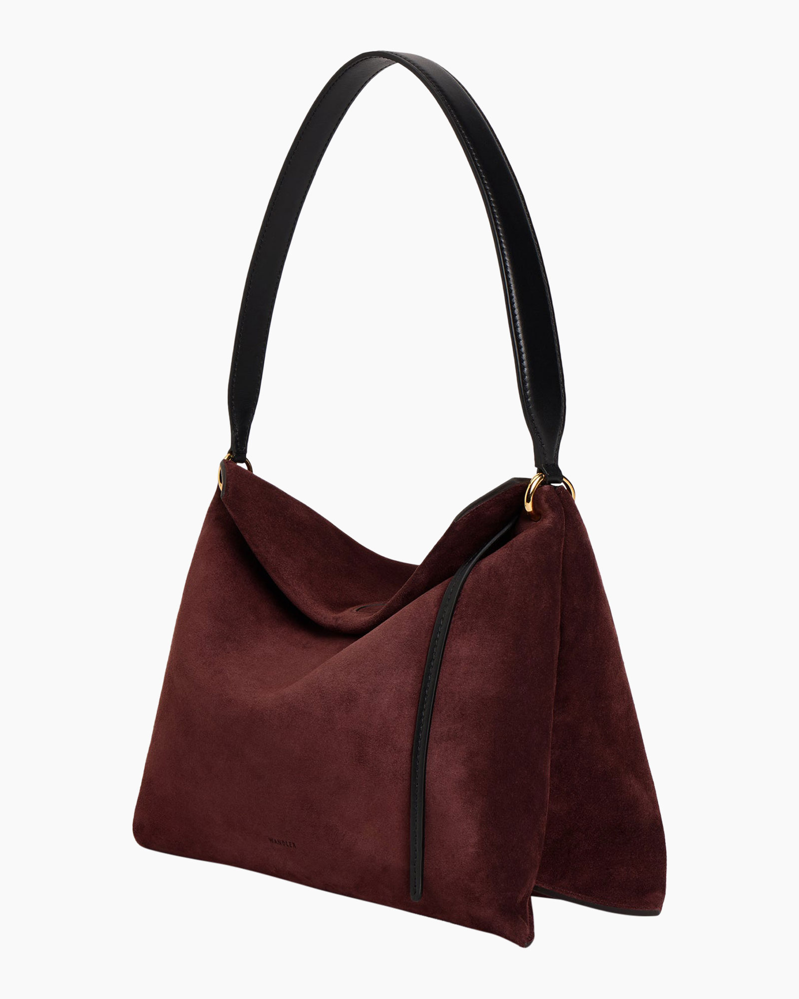 handbag, shoulder bag, burgundy, suede, zip detail