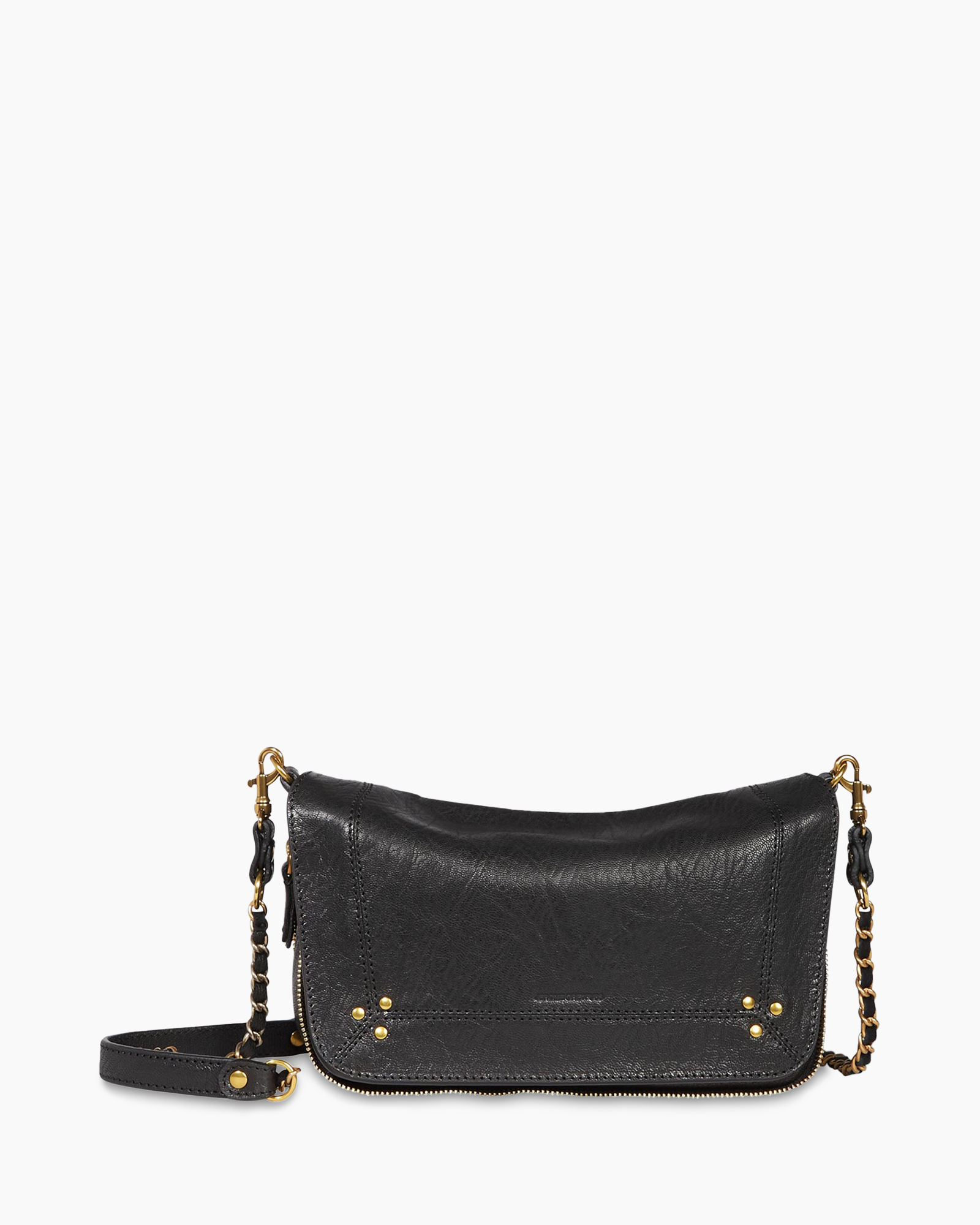 pocket bag, black leather, crossbody, gold hardware, zipper edge