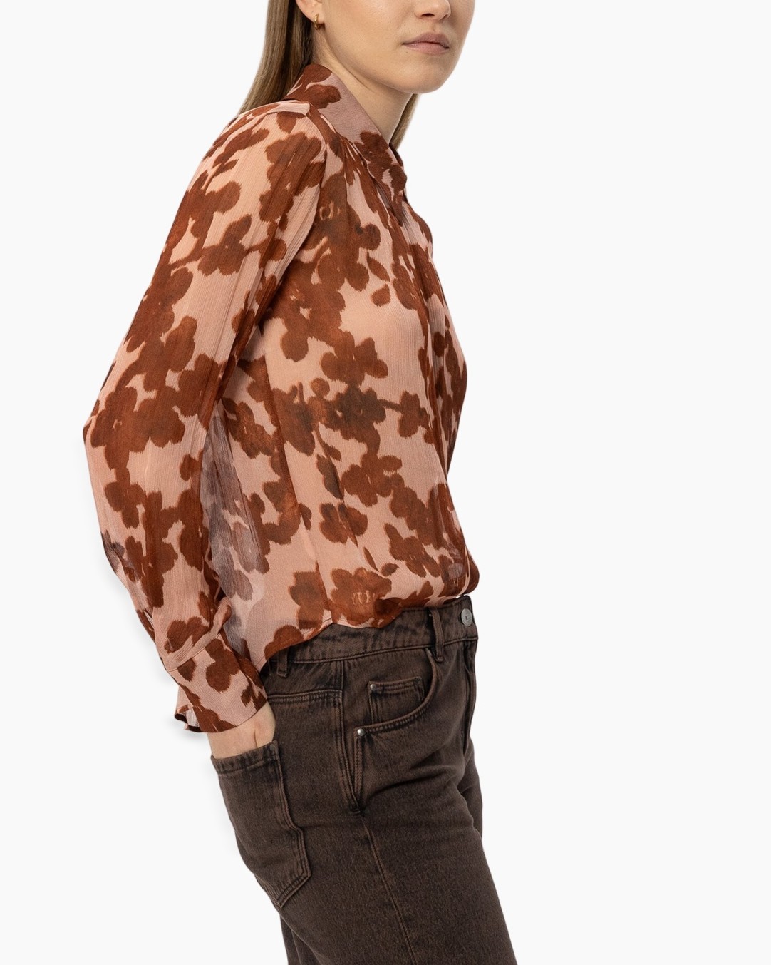 blouse, paisley, printing, brown, long-sleeve