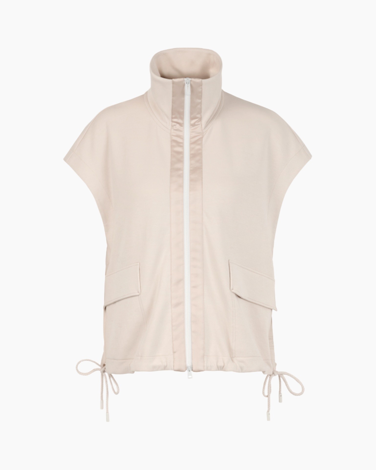 vest, puffer, light-beige, zipper, drawstrings