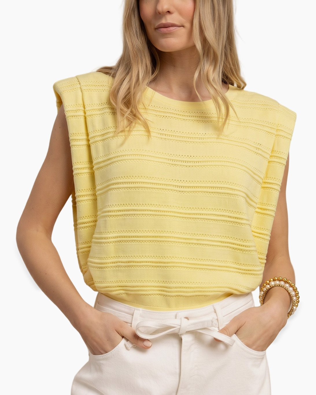 top, sleeveless, yellow, knit, striped