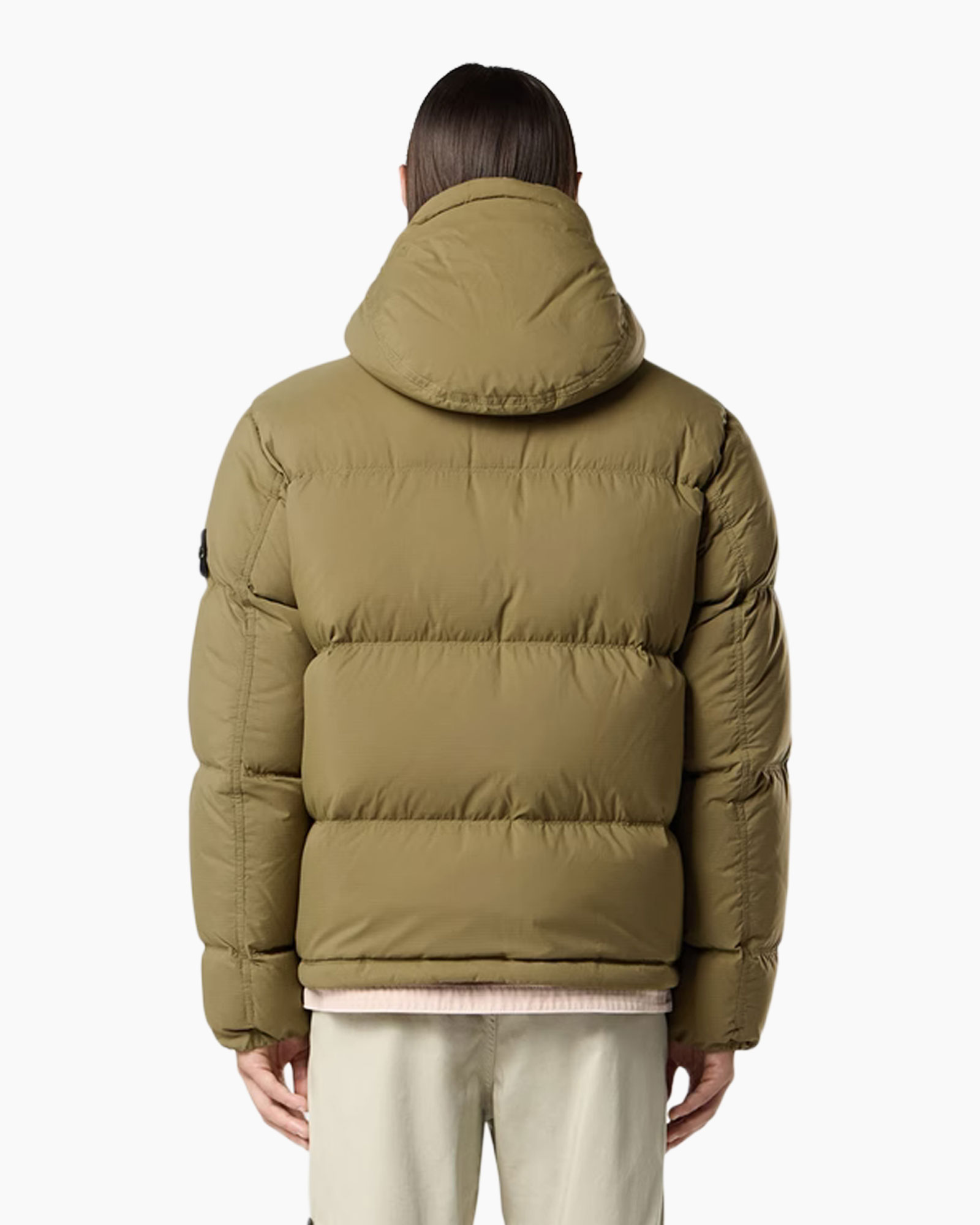 puffer jacket, down jacket, hooded, olive green, luggage padding