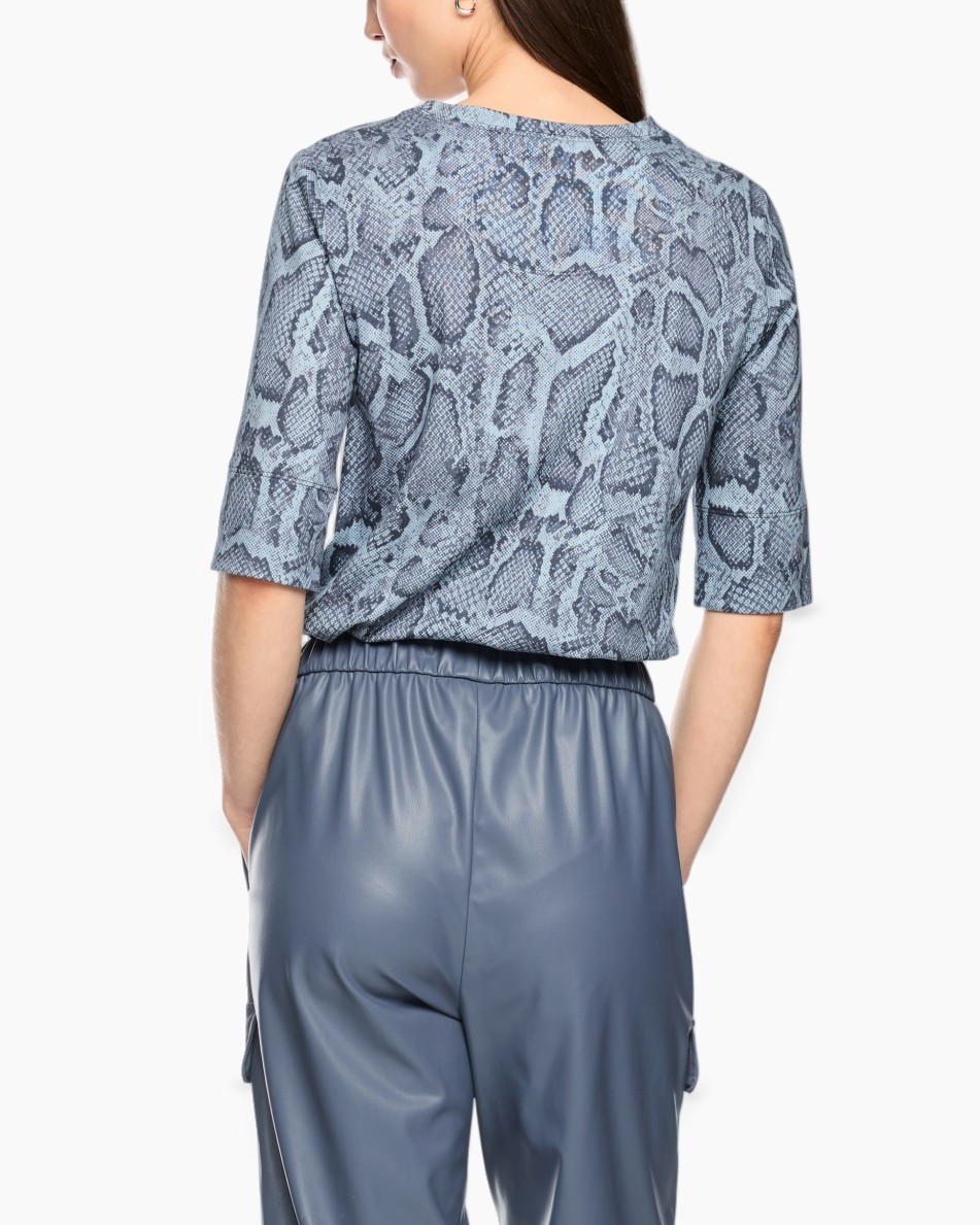 snakePrint, snake skin, snakeskin, top, pants, set, peplum, 3/4sleeve, blue-gray, loose-fit