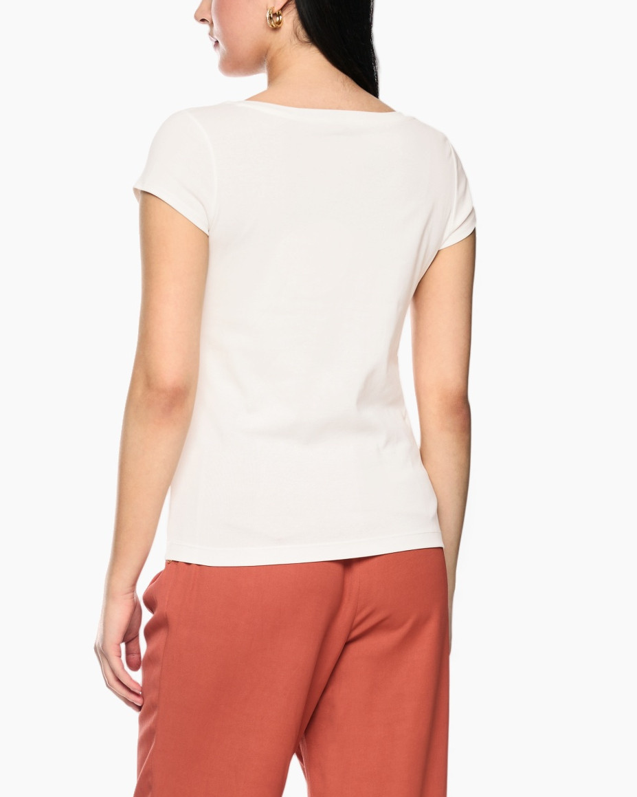 top, short sleeve, white, crew neck, pants, trousers, high waist, rust color