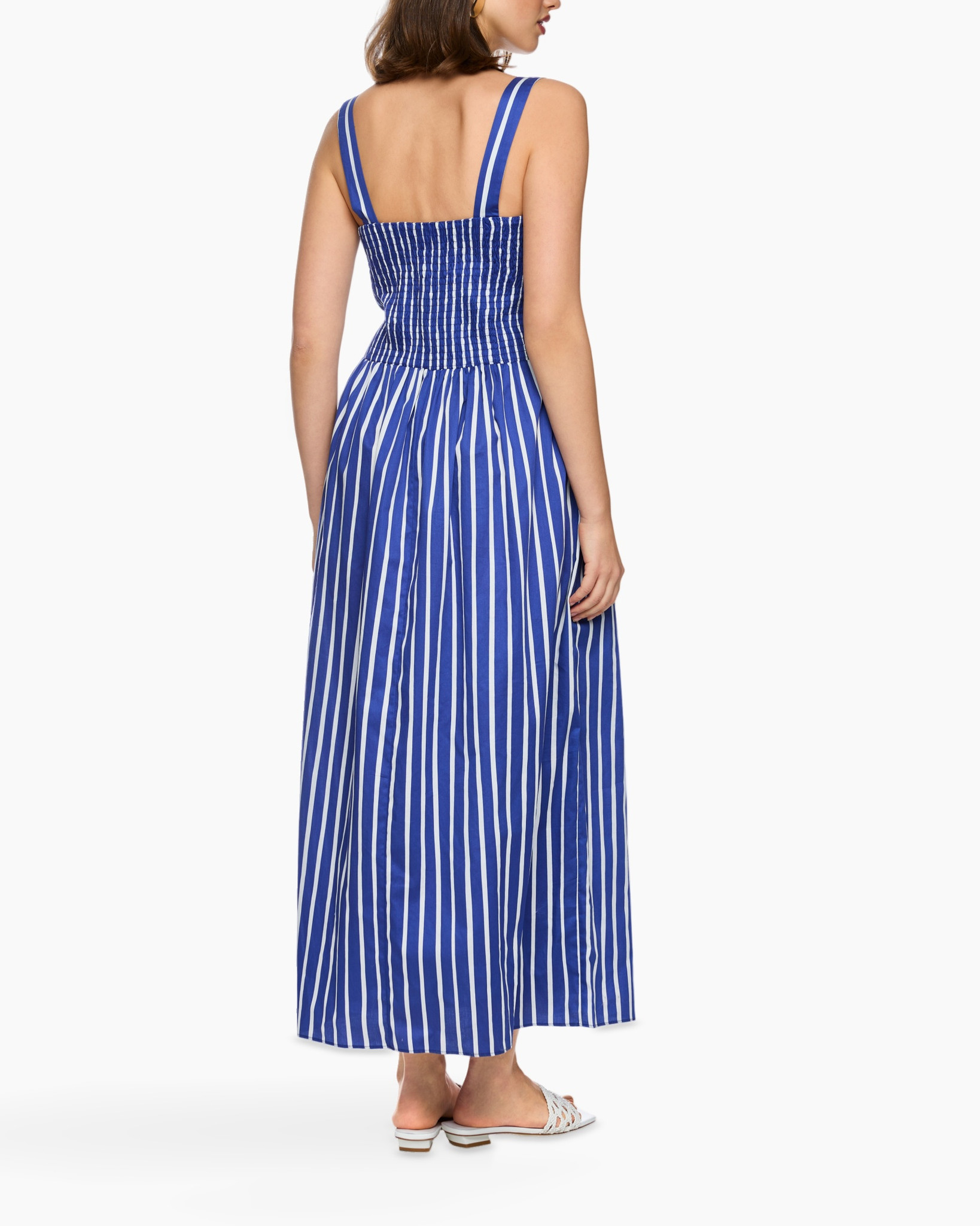 dress, striped, blue, maxi, sleeveless