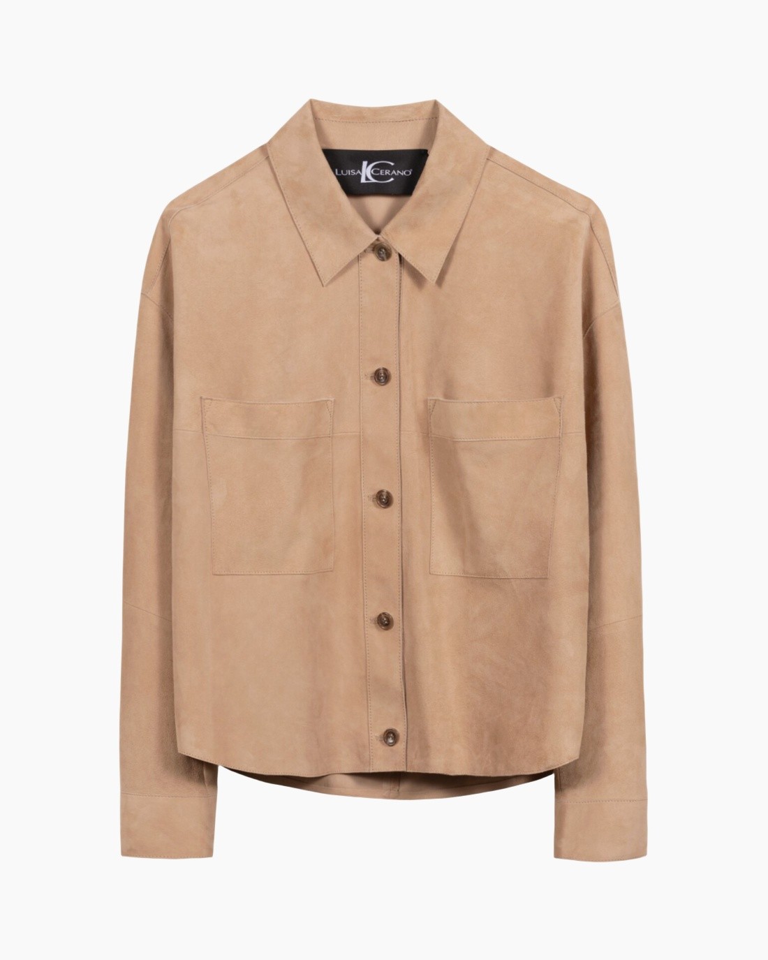 shirt, button-down, beige, collared, pockets, long-sleeve, soft, cotton,  suede-like