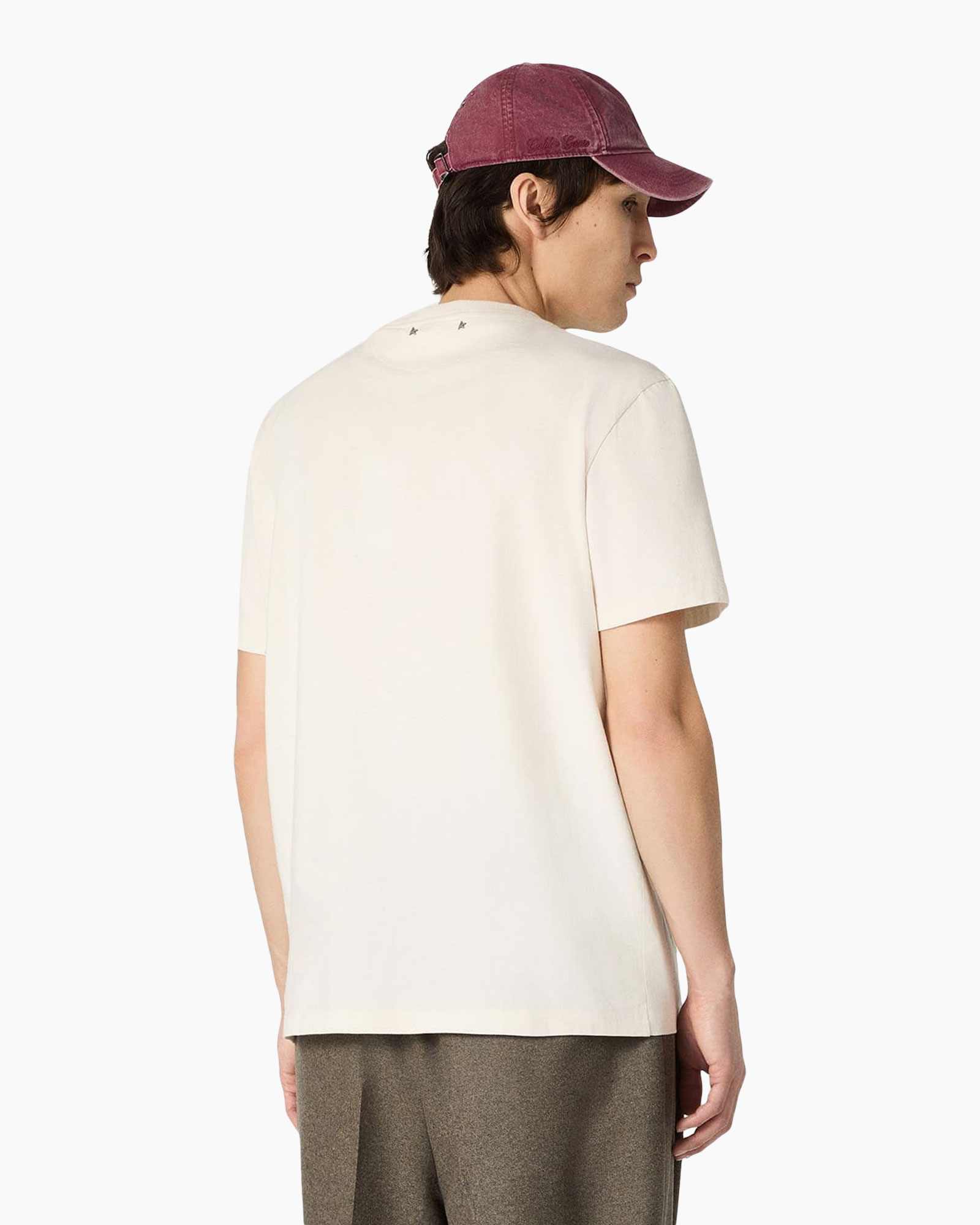 t-shirt, short sleeve, cream, graphic, cap