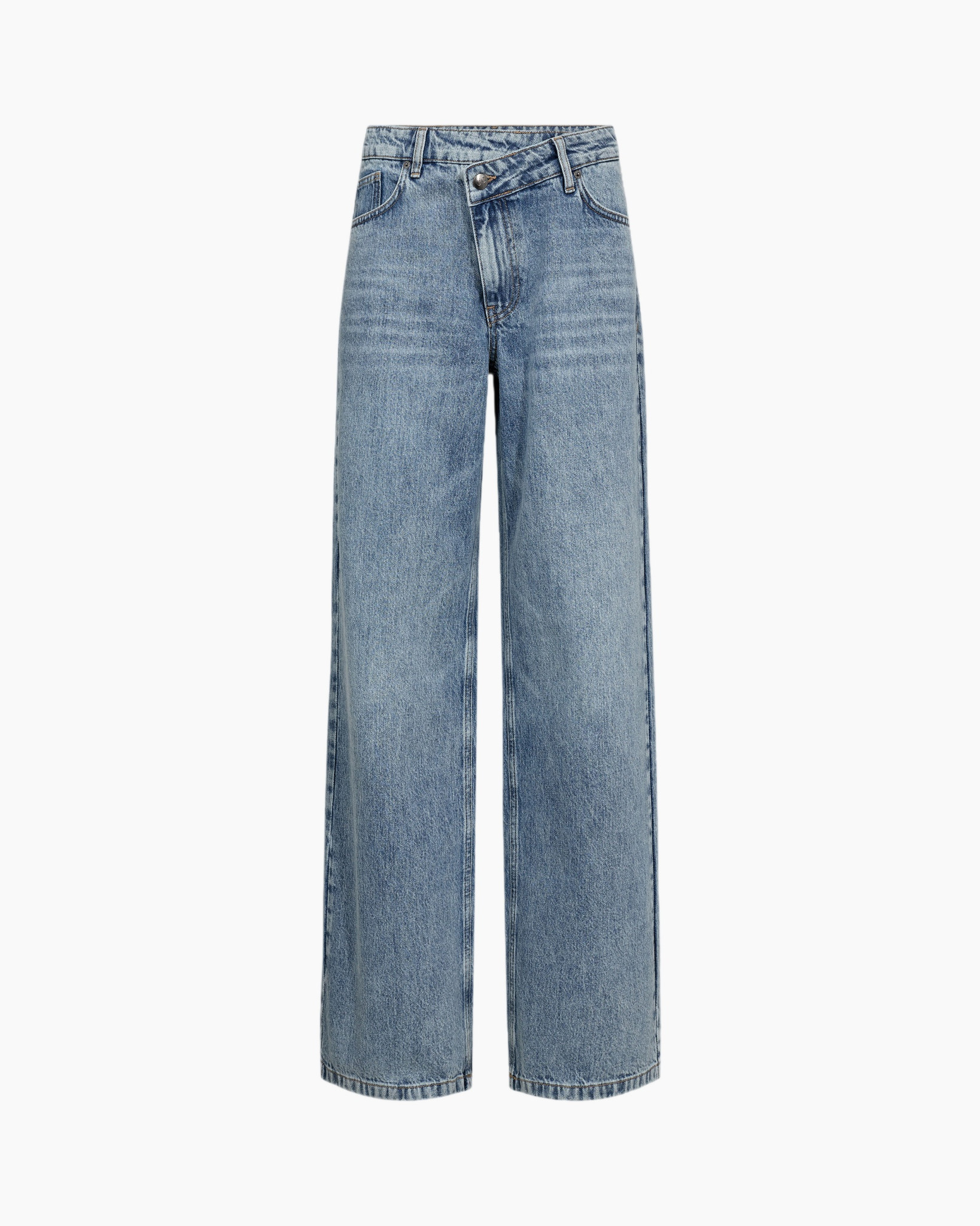 jeans, denim, wide-leg, mid-blue, five-pocket