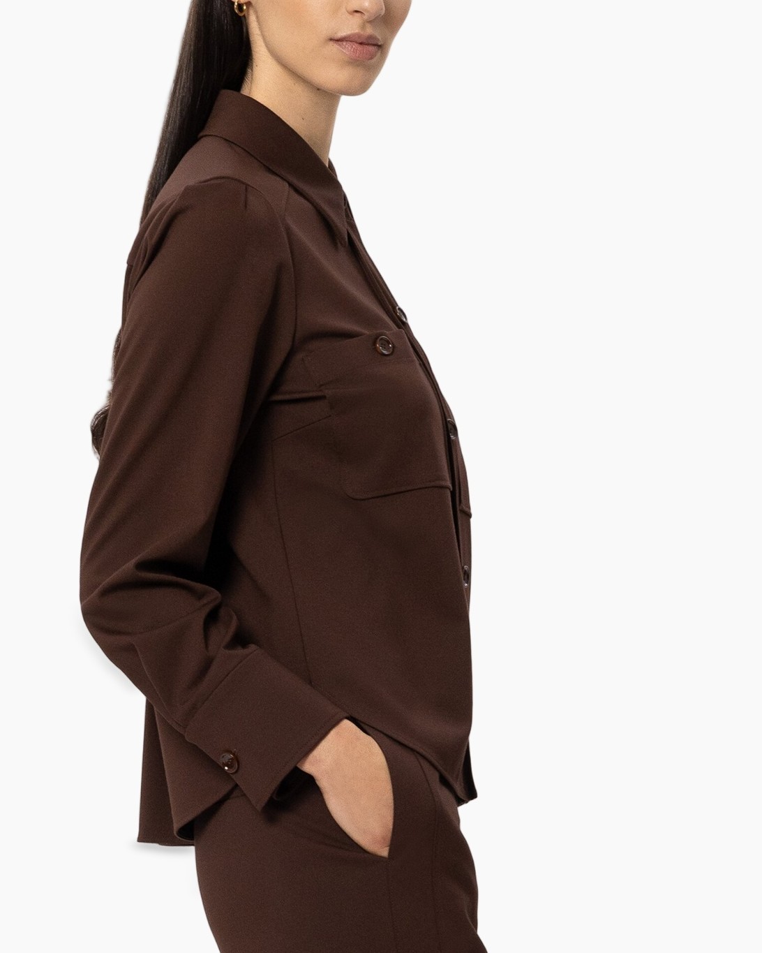 shirt, button-down, pocketed, long-sleeve, brown