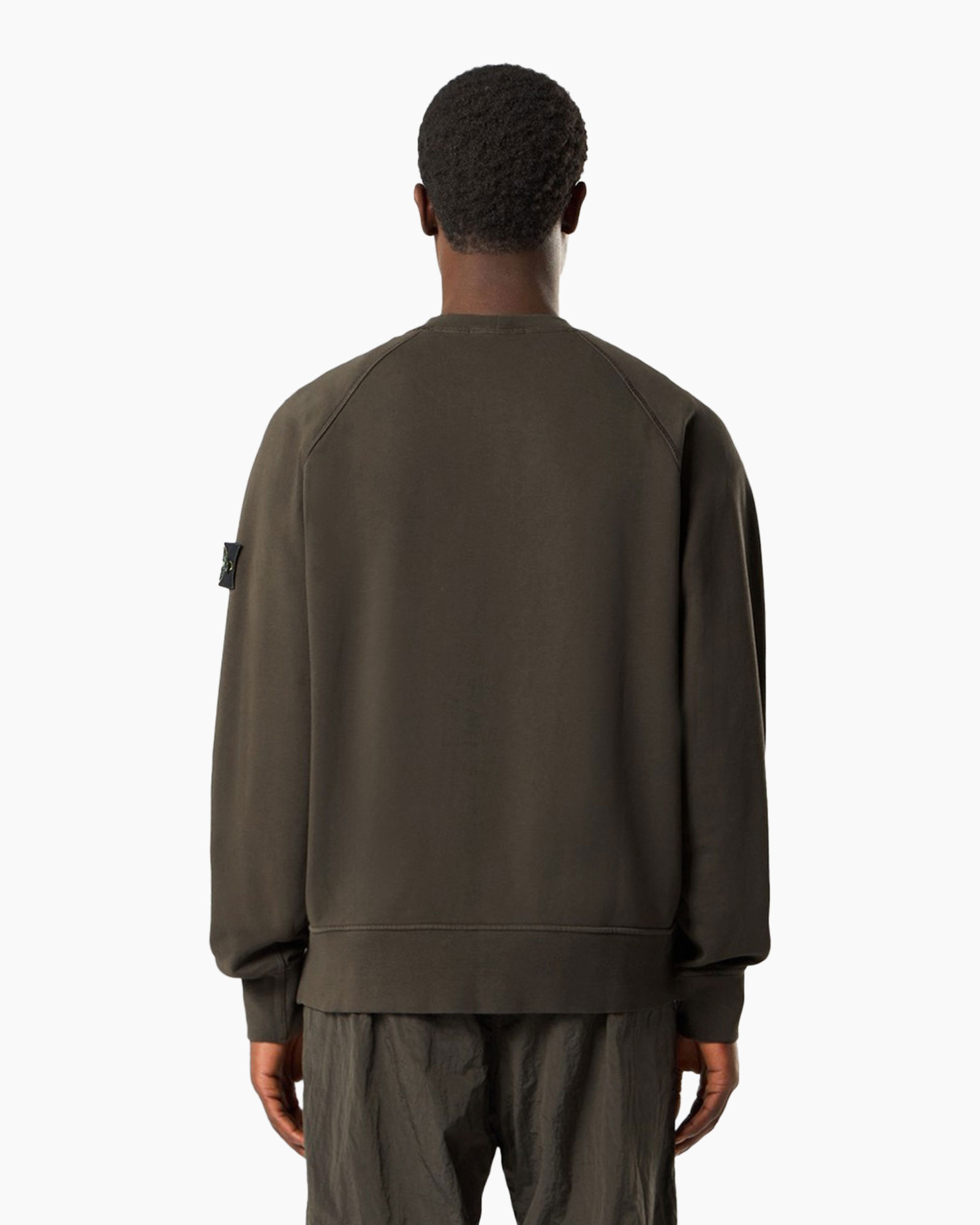 sweatshirt, long-sleeve, olive, crew-neck, patch-strap