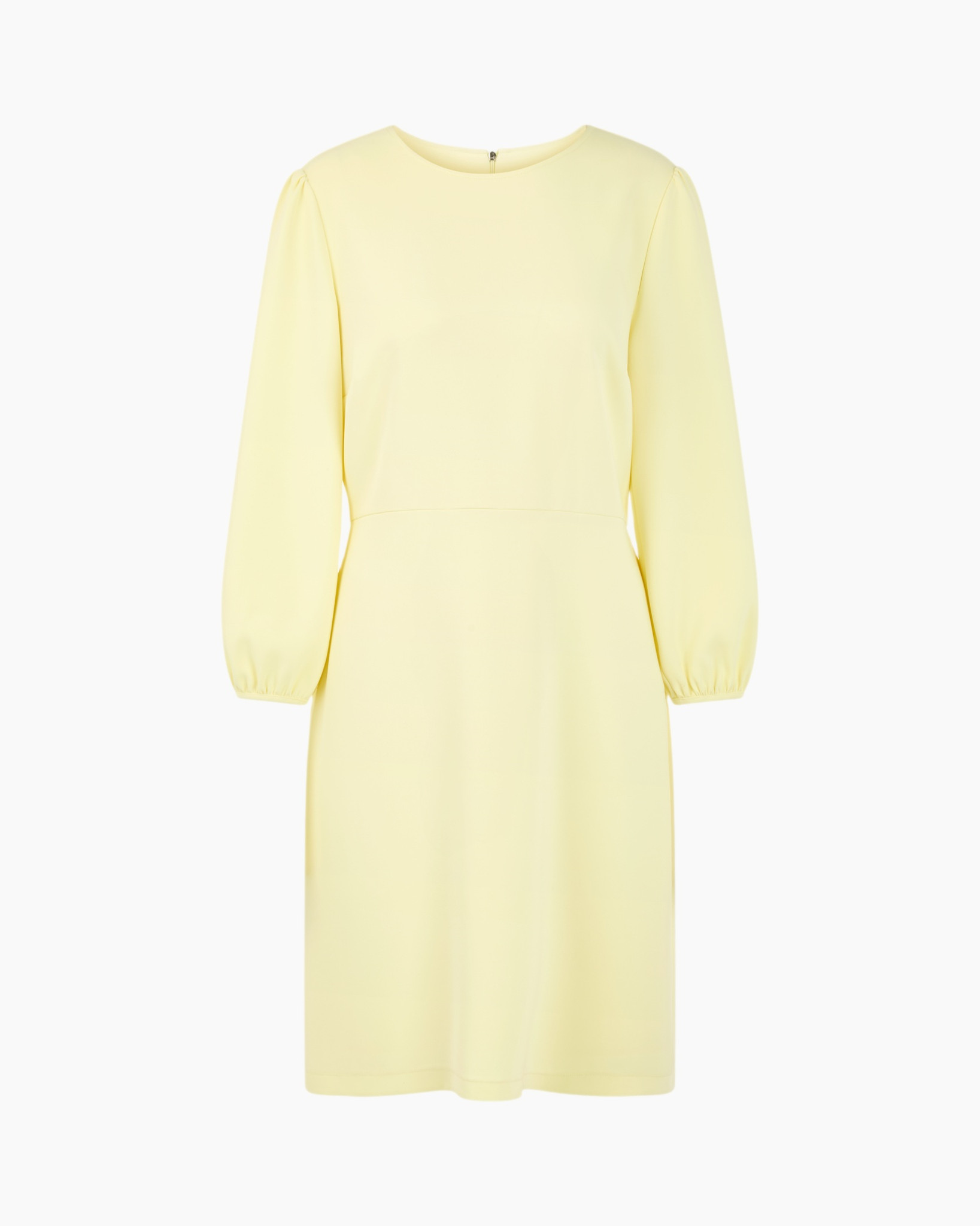dress, short sleeve, pastel yellow, knee-length, round neck