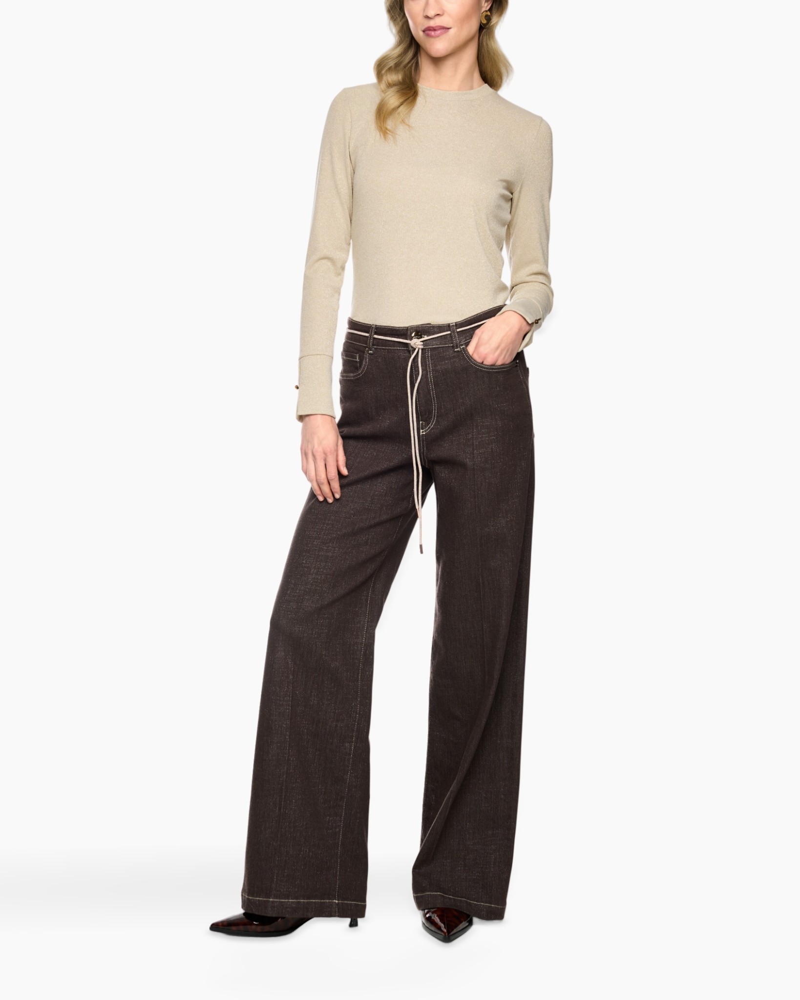 top, long-sleeve, beige, knit, wide-leg