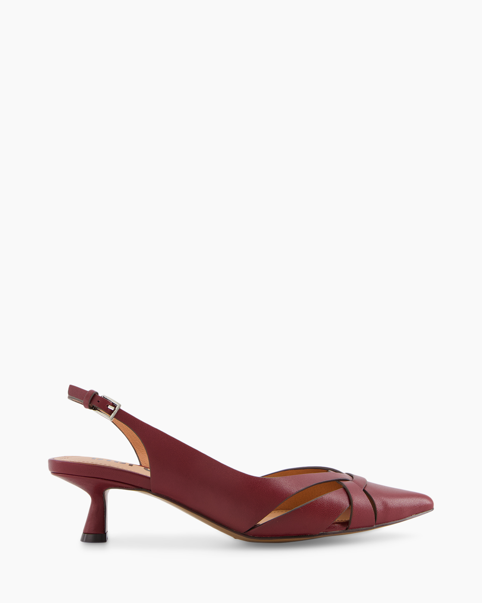 slingback, pump, burgundy, leather, tee-heel