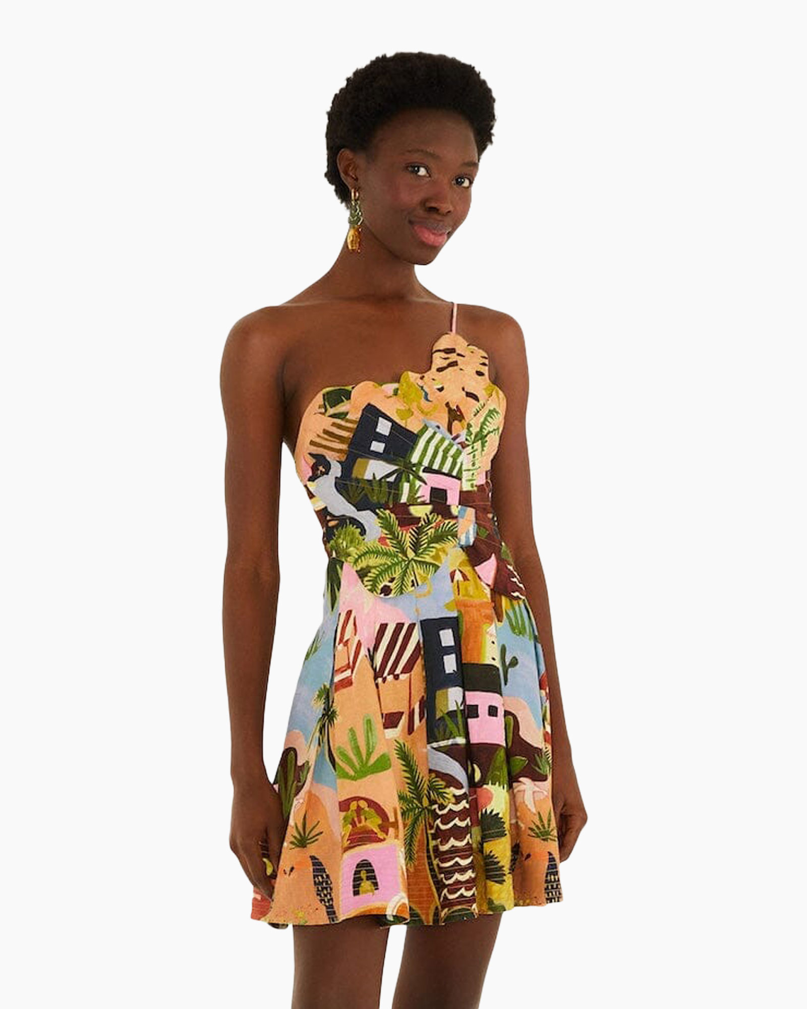 strapless dress, printed dress, summer dress, colorful pattern, knee-length