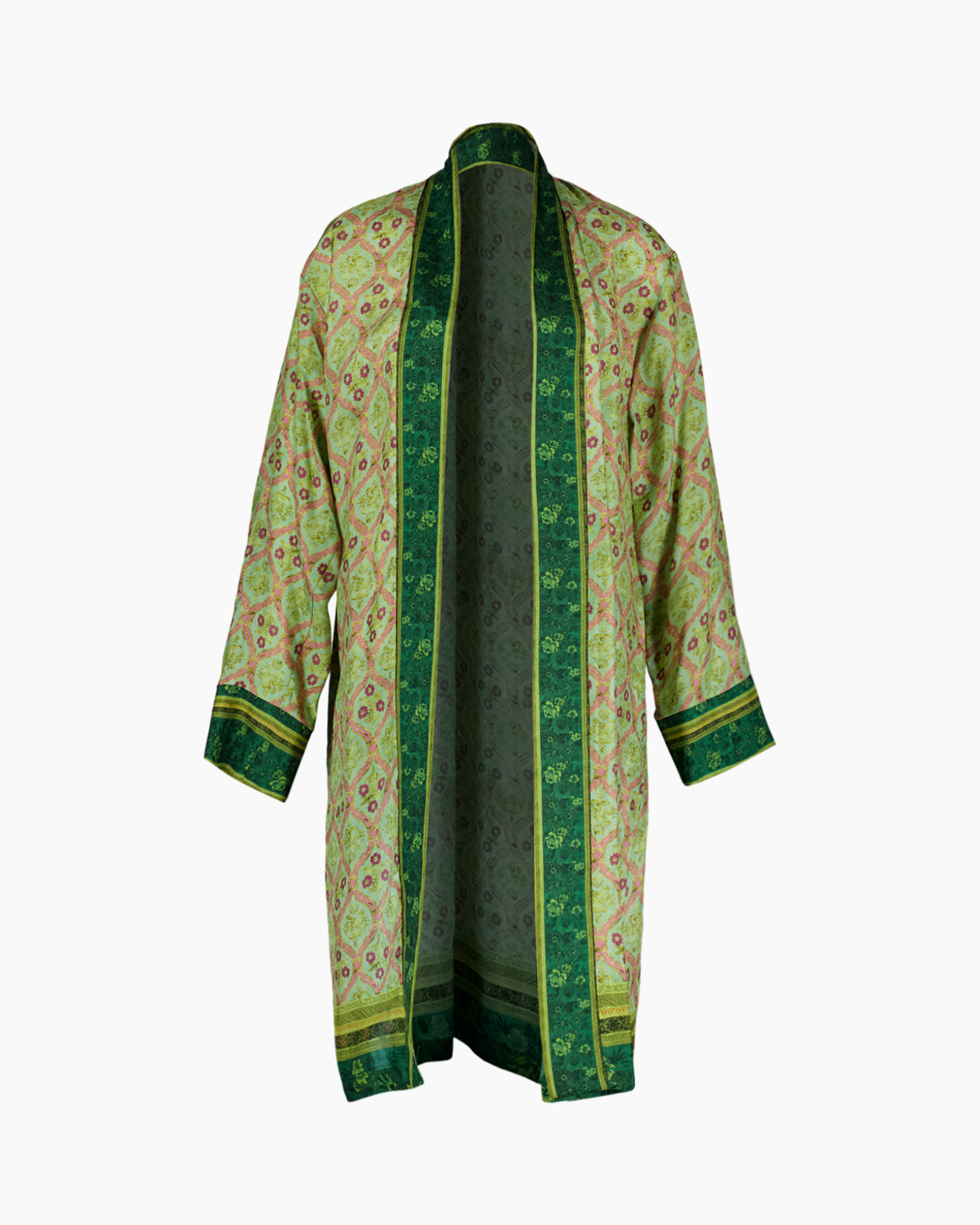 kimono, robe, green, pattern, long