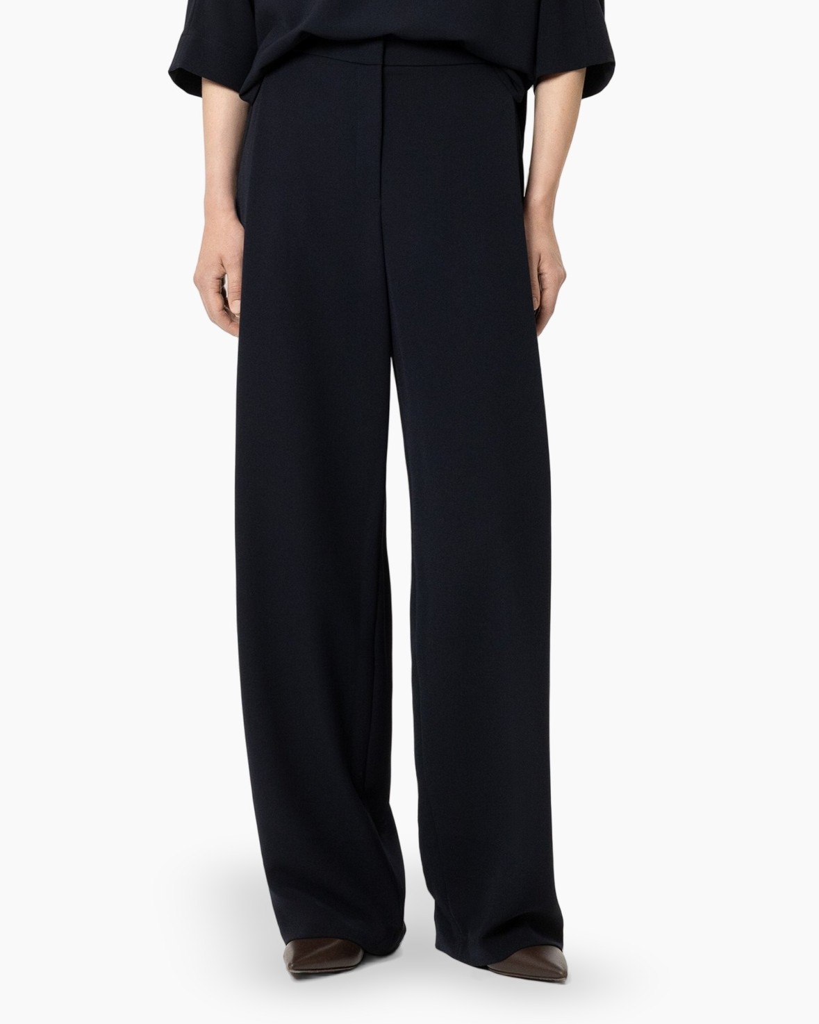 trousers, wide-leg, navy, pants, crepe or jersey fabric