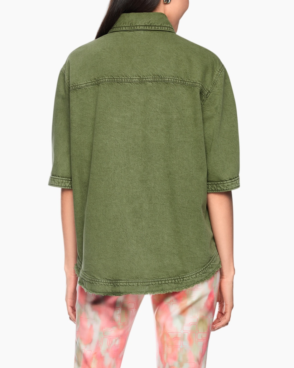 shirt, denim, button-down, olive, casual