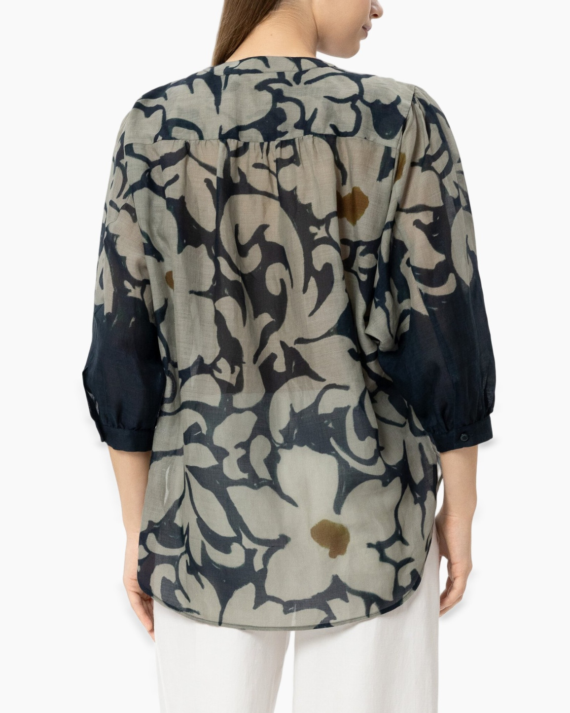 blouse, paisley, camouflage, 3/4 sleeves, linen blend