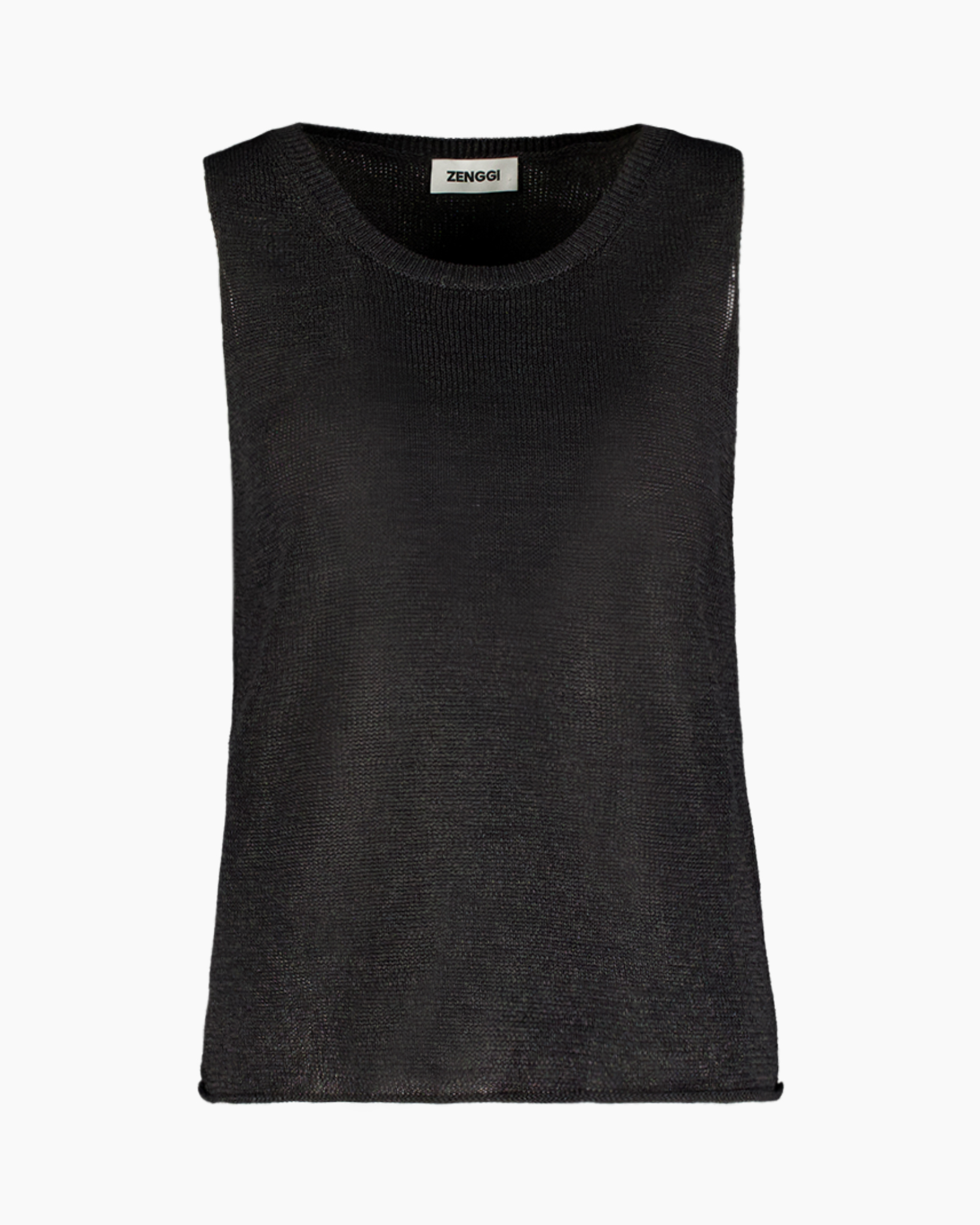 tank top, sleeveless, black, knit, top