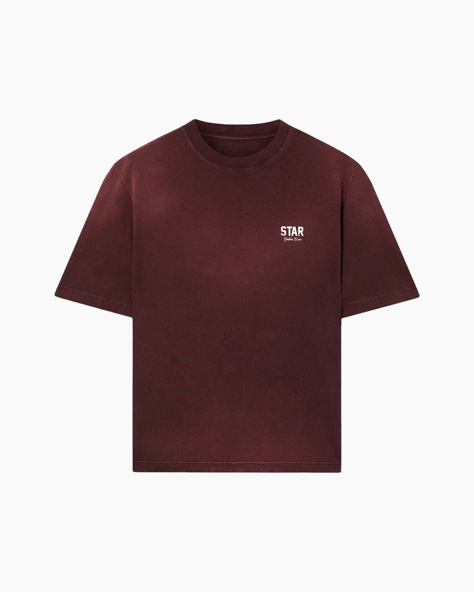 t-shirt, short sleeve, burgundy, solid color, small logo