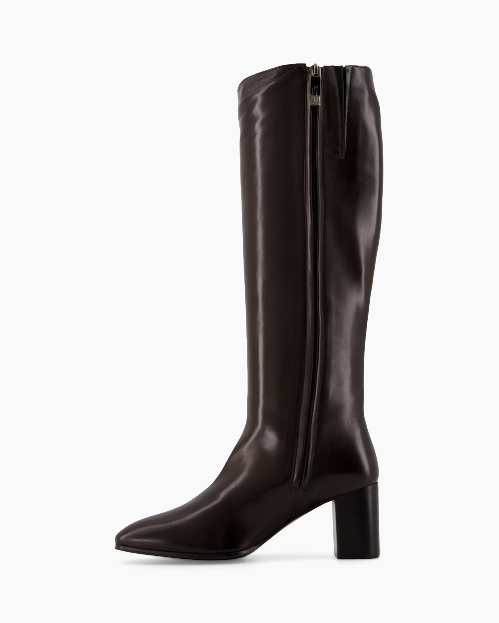 boots, knee-high, brown, leather, heel