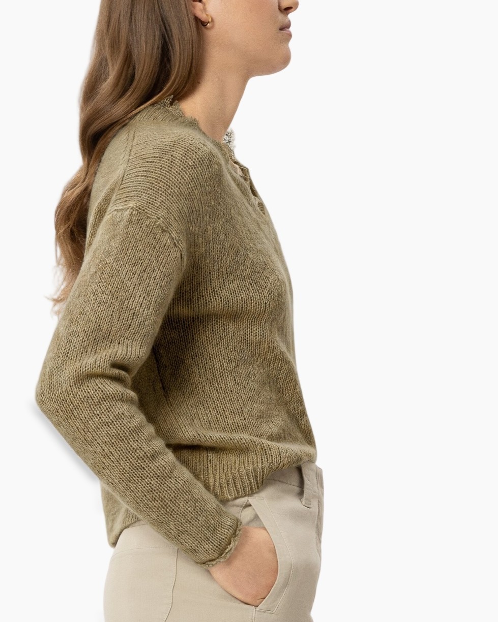 knit sweater, crew neck, olive, long sleeve, casual knit