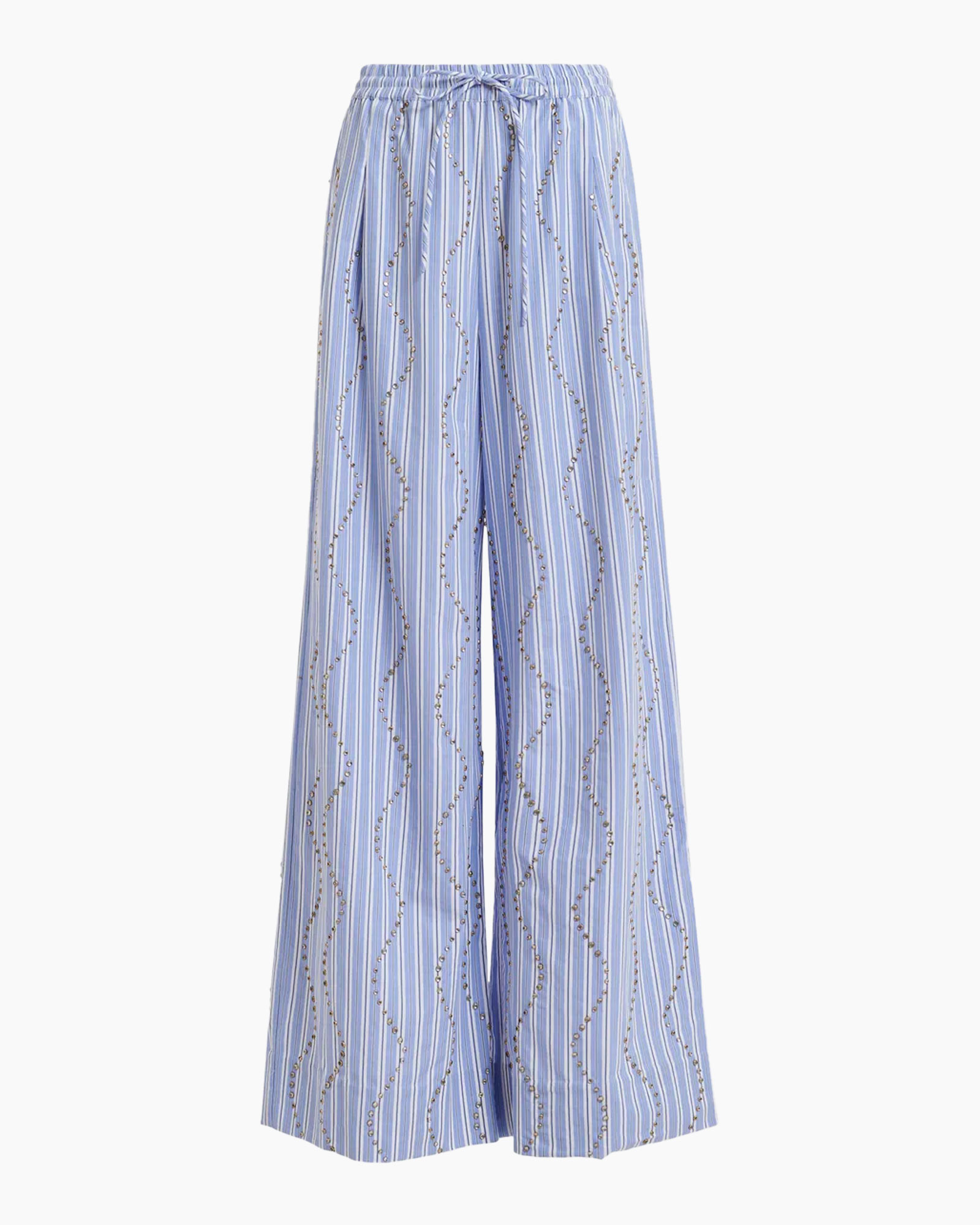 pants, wide-leg, striped, drawstring, ankle-length